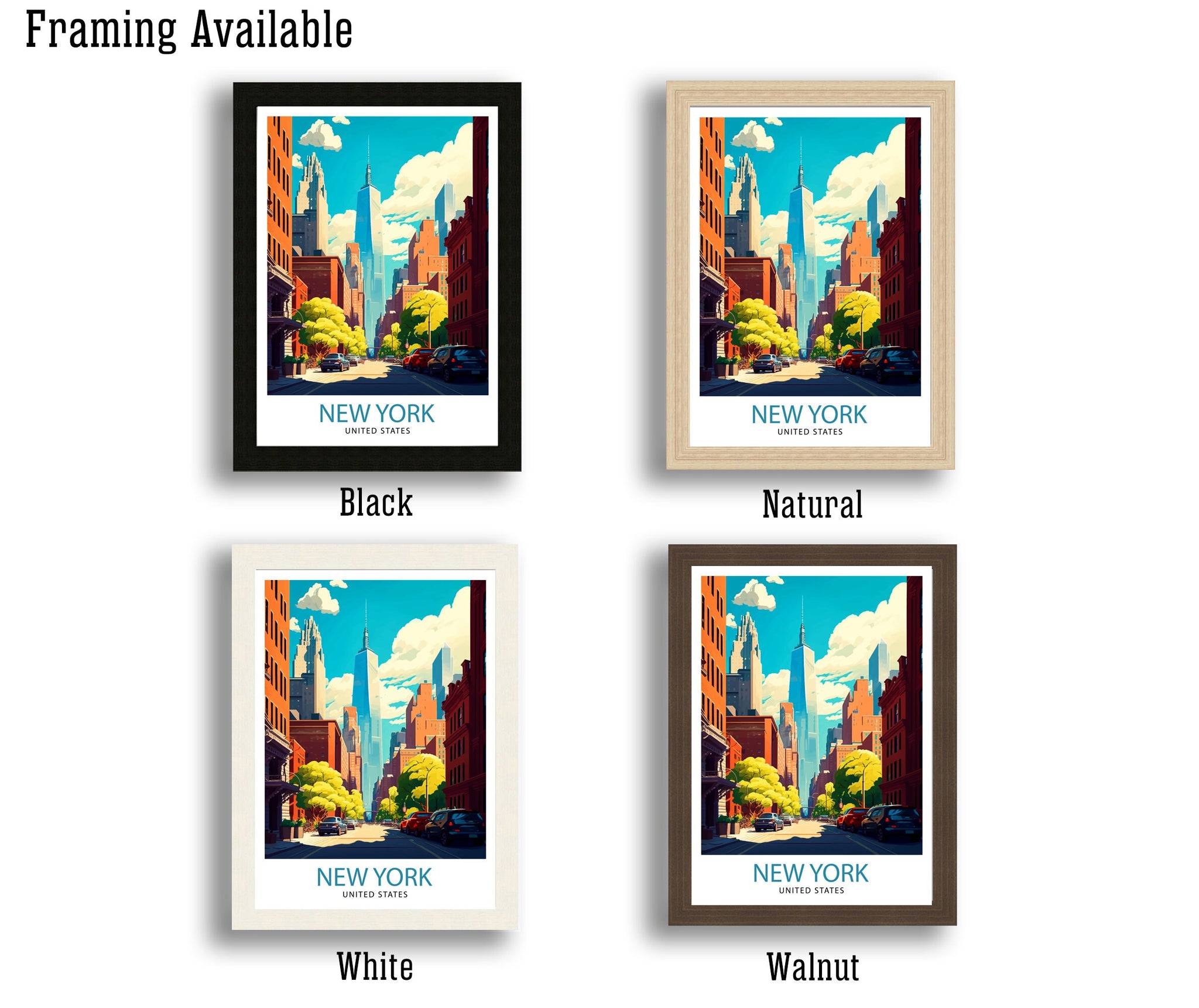 New York Cityscape Print | NYC Travel Poster, Home Decor
