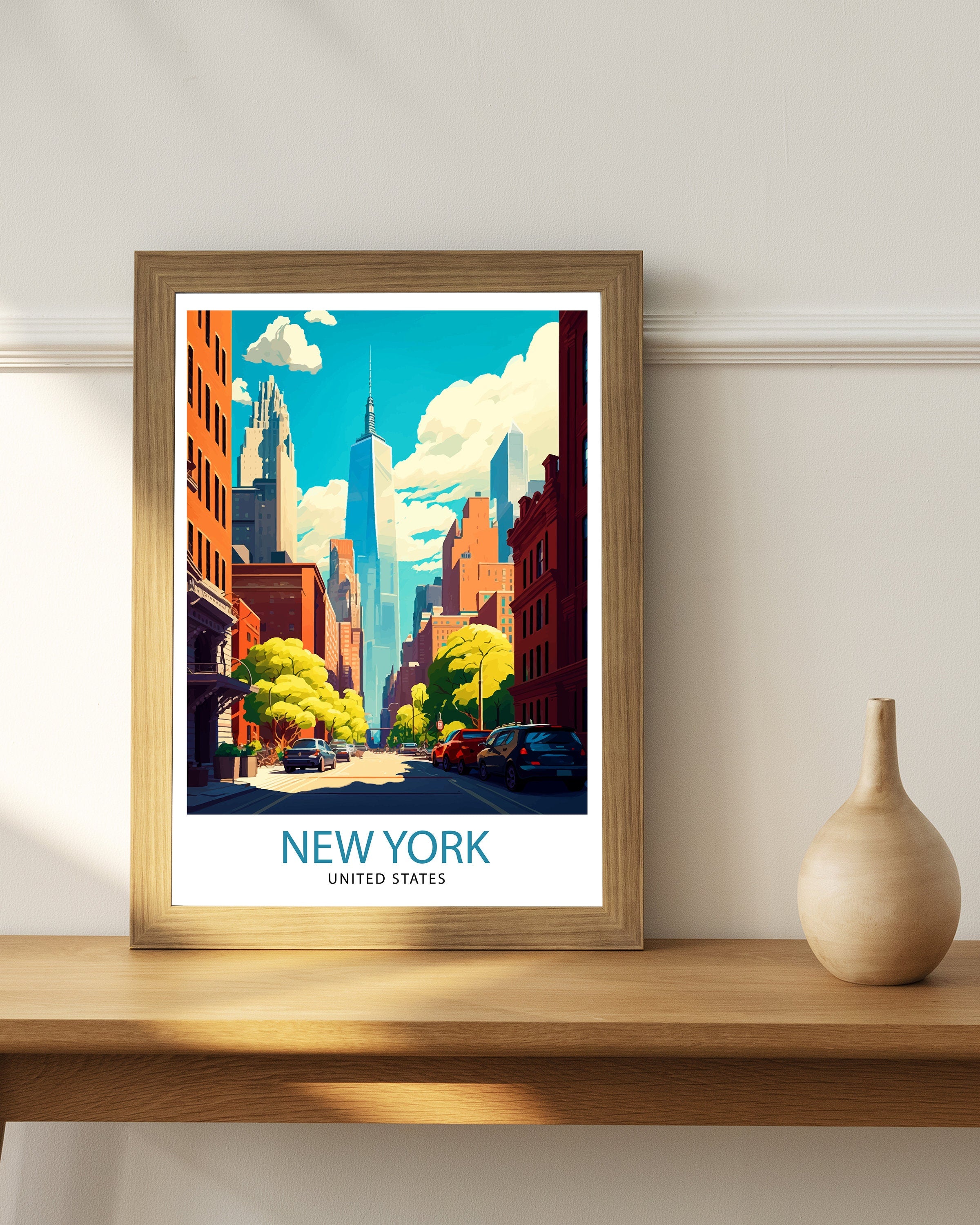 New York Cityscape Print | NYC Travel Poster, Home Decor
