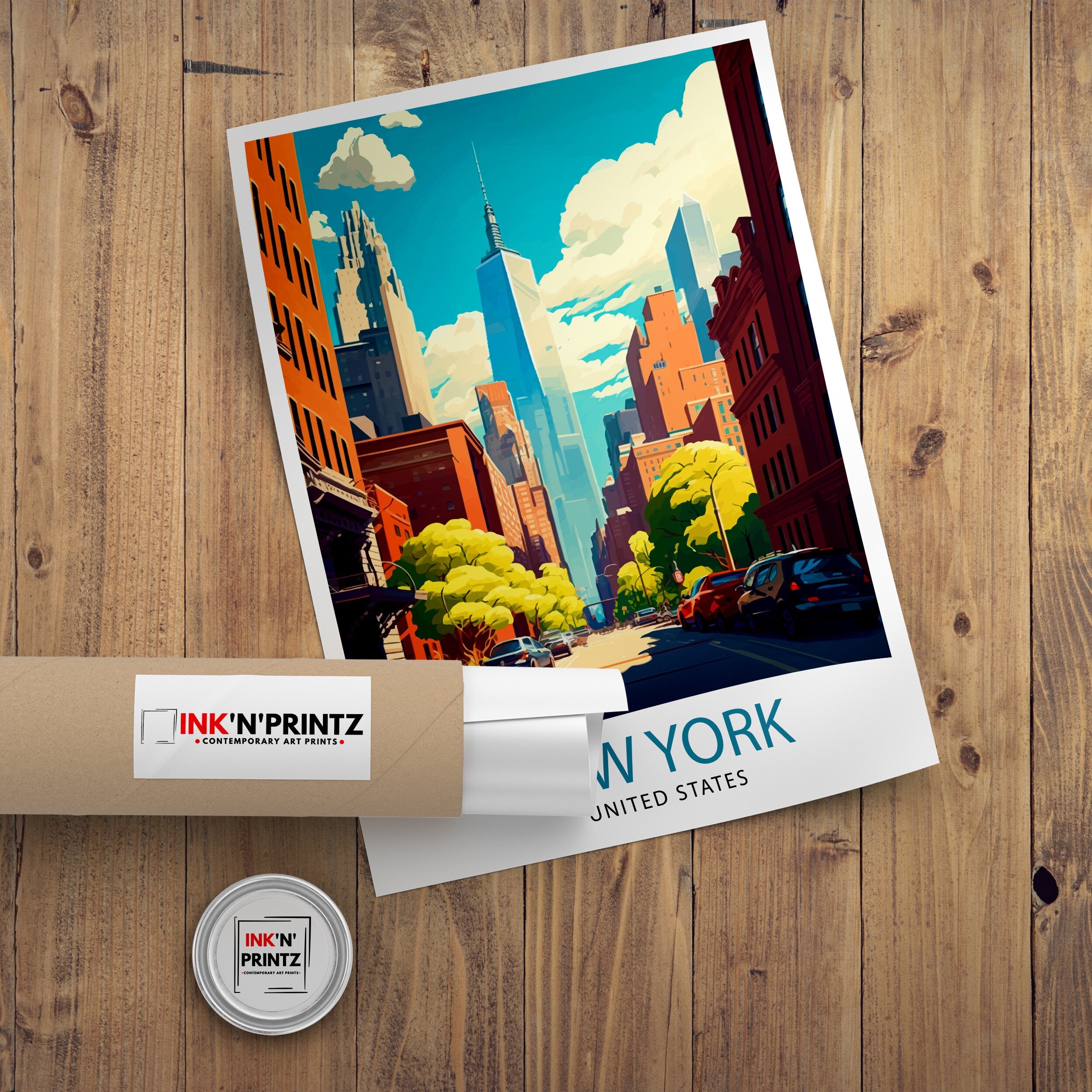 New York Cityscape Print | NYC Travel Poster, Home Decor
