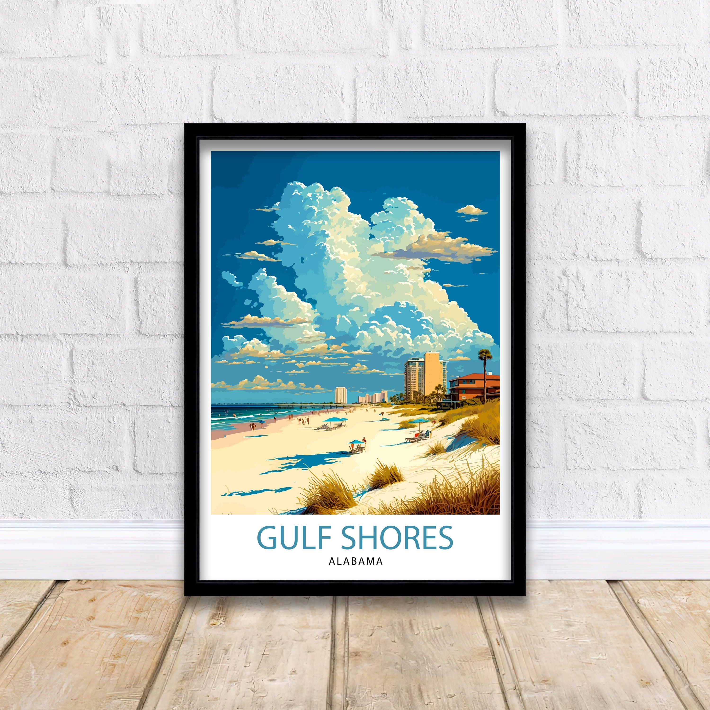 Gulf Shores Alabama Travel Print| Gulf Shores Wall Art Alabama Beach Print Gulf Shores Beach Decor Gulf Shores Alabama Illustration Gulf
