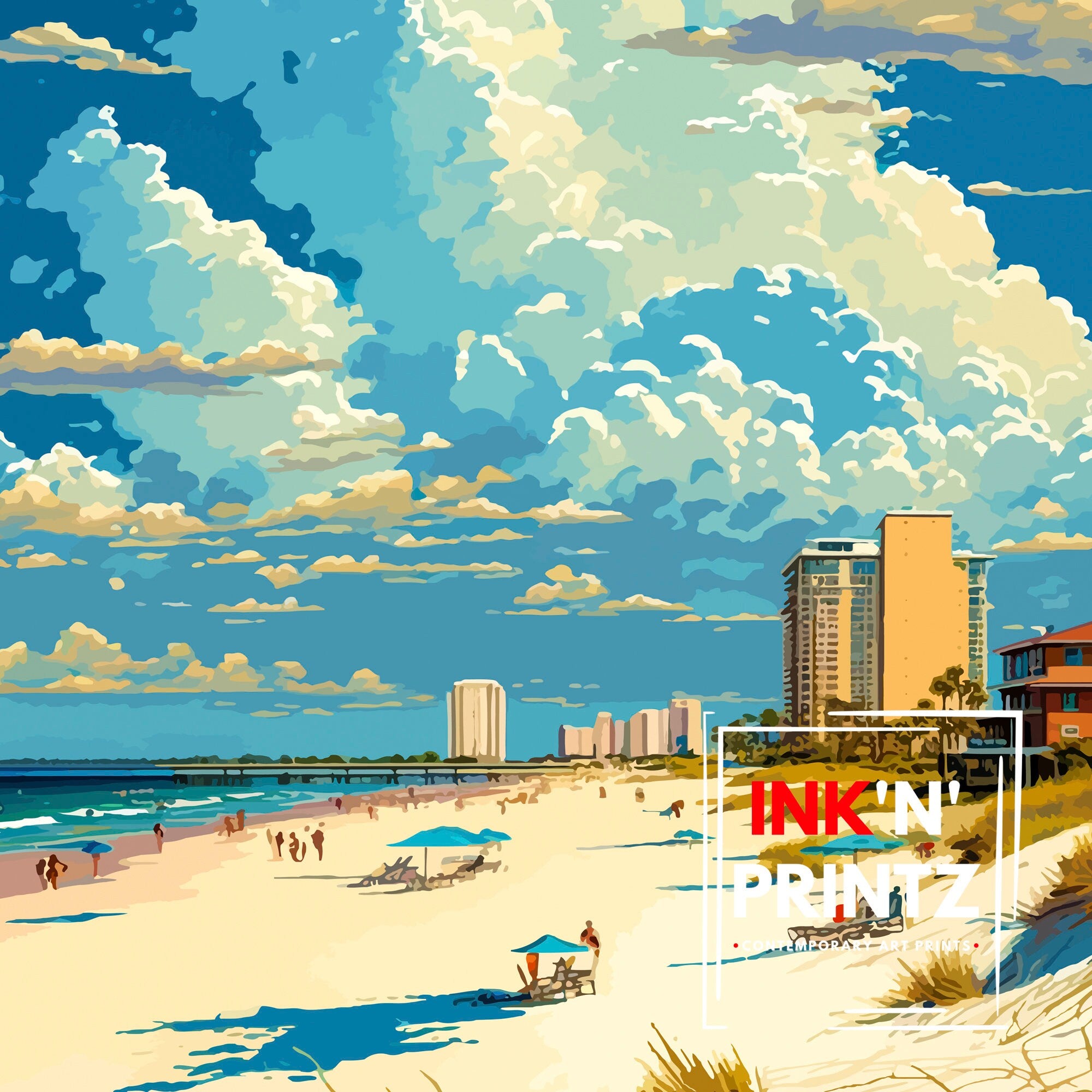 Gulf Shores Alabama Travel Print| Gulf Shores Wall Art Alabama Beach Print Gulf Shores Beach Decor Gulf Shores Alabama Illustration Gulf