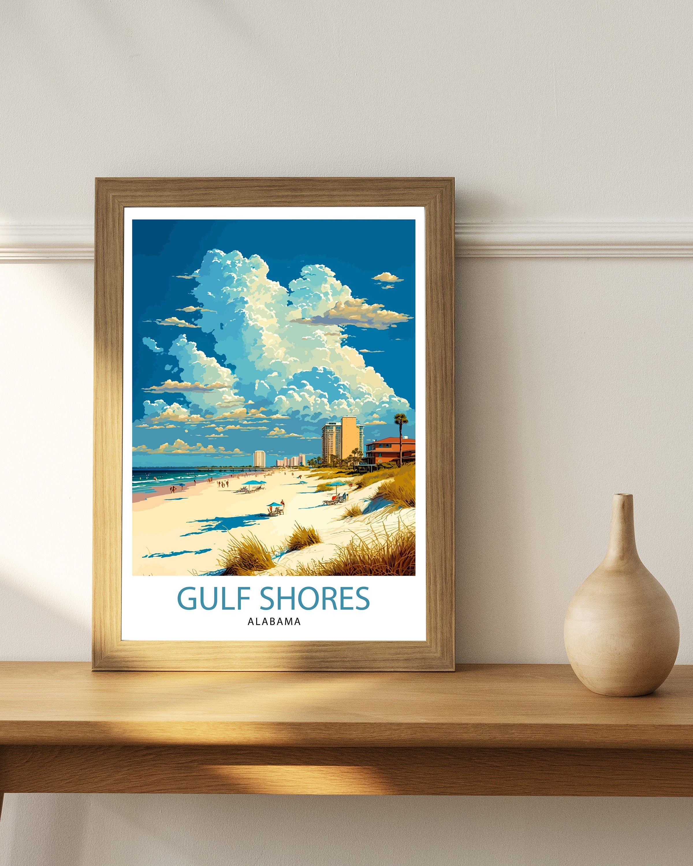Gulf Shores Alabama Travel Print| Gulf Shores Wall Art Alabama Beach Print Gulf Shores Beach Decor Gulf Shores Alabama Illustration Gulf