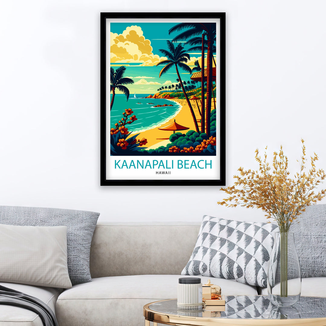 Kaanapali Beach Travel Poster Hawaii Wall Art Maui Island Decor Kaanapali Beach Illustration Travel Poster Gift Beach House Decor