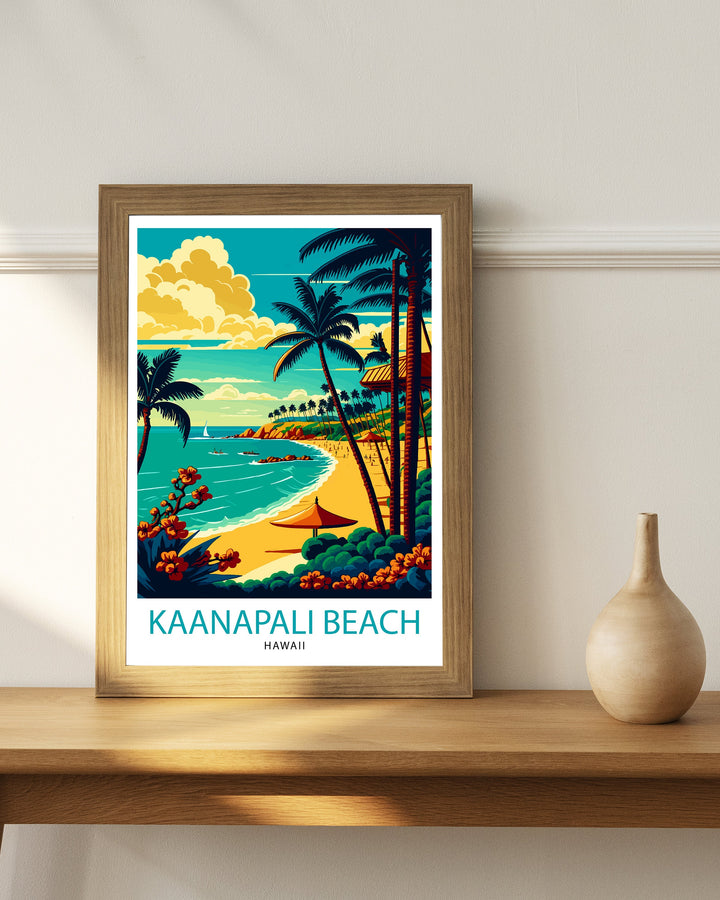 Kaanapali Beach Travel Poster Hawaii Wall Art Maui Island Decor Kaanapali Beach Illustration Travel Poster Gift Beach House Decor