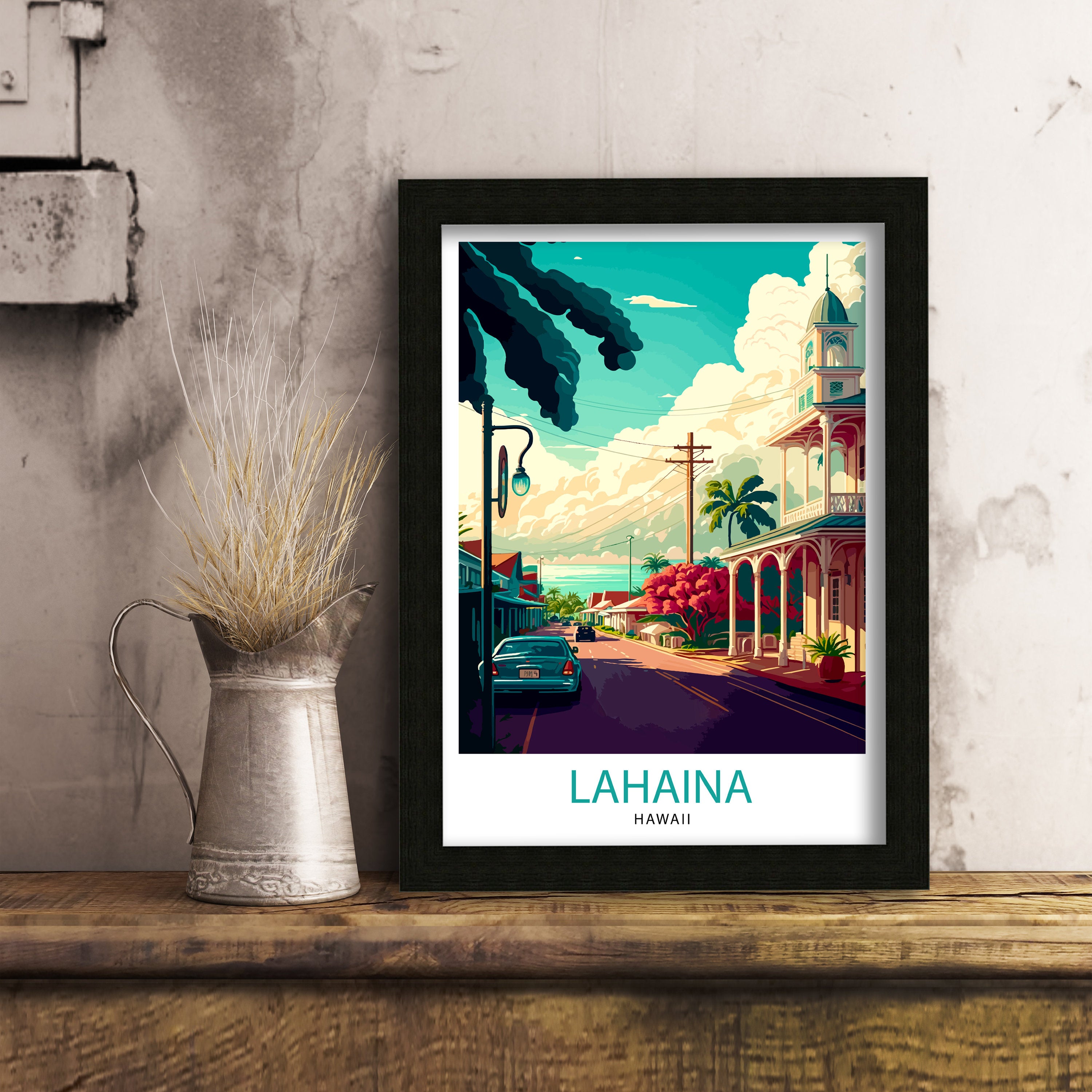 Lahaina Hawaii Travel Print Lahaina Wall Decor Hawaii Illustration Lahaina Maui Travel Poster Lahaina Hawaii Gift Hawaii Home Decor