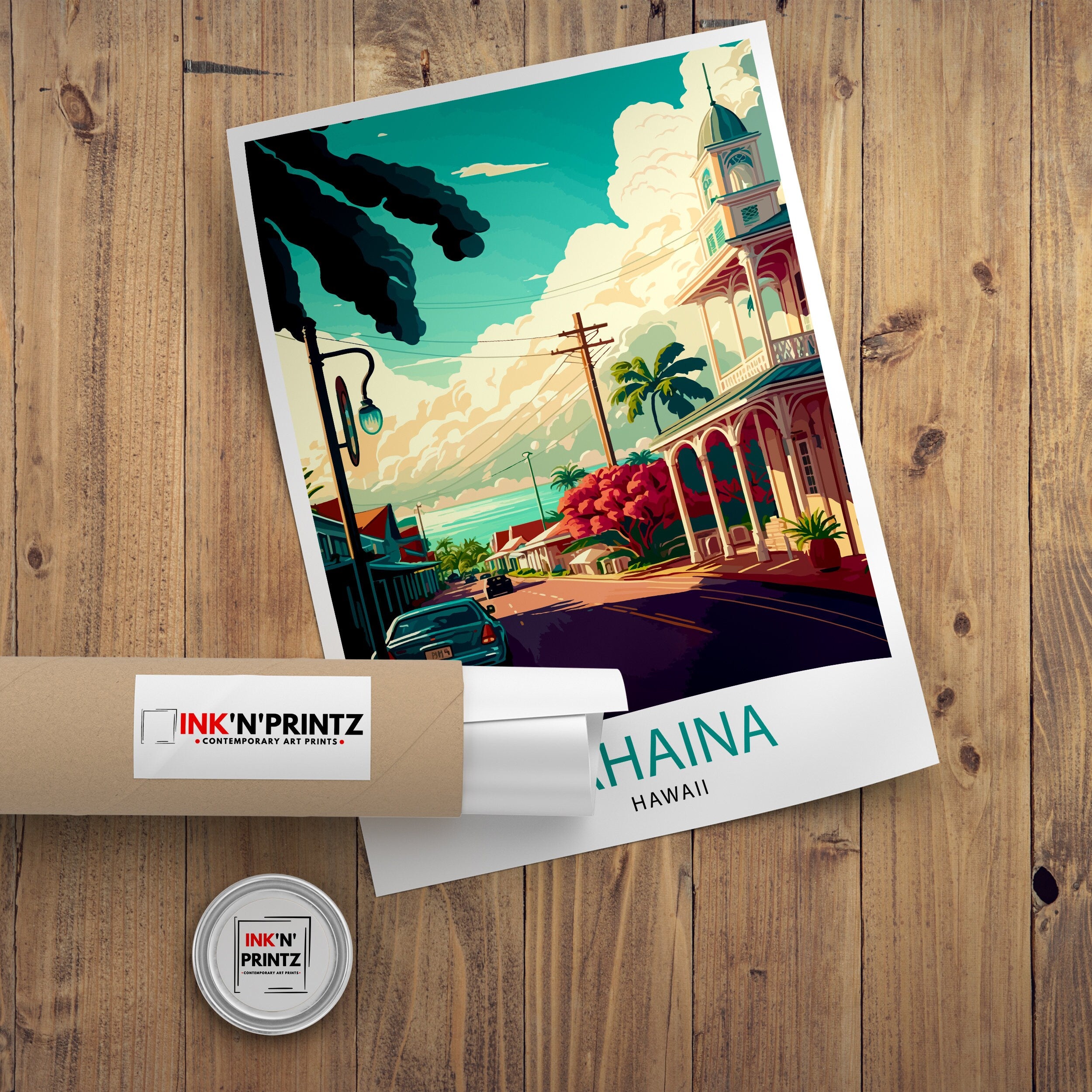 Lahaina Hawaii Travel Print Lahaina Wall Decor Hawaii Illustration Lahaina Maui Travel Poster Lahaina Hawaii Gift Hawaii Home Decor