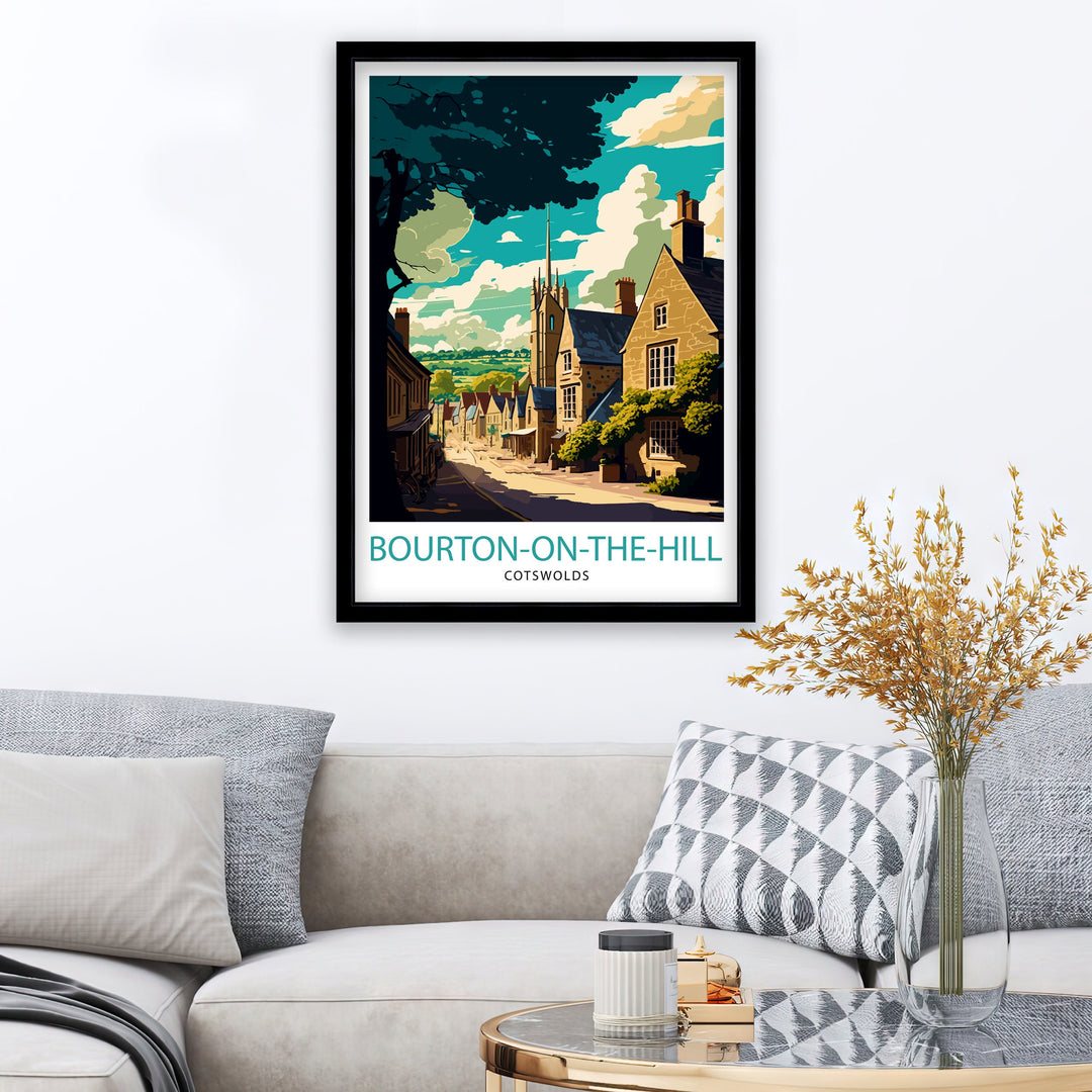 Bourton on the Hill Travel Poster Cotswolds Wall Art Bourton on the Hill Home Decor England Illustration Travel Poster Gift For Travelers