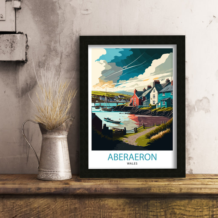 Aberaeron Wales Travel Poster , Aberaeron Wall Art Wales Travel Poster Welsh Coastal Town, Aberaeron Illustration Wales Home Decor