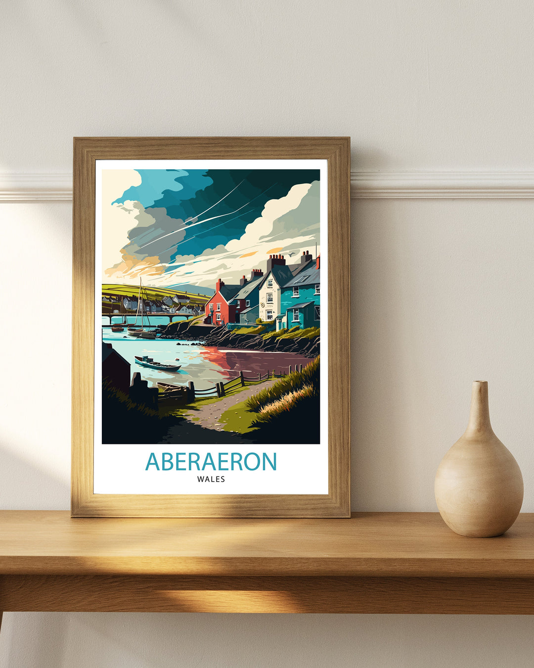 Aberaeron Wales Travel Poster , Aberaeron Wall Art Wales Travel Poster Welsh Coastal Town, Aberaeron Illustration Wales Home Decor