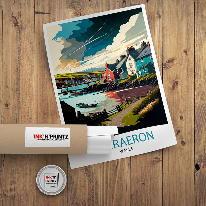 Aberaeron Wales Travel Poster , Aberaeron Wall Art Wales Travel Poster Welsh Coastal Town, Aberaeron Illustration Wales Home Decor