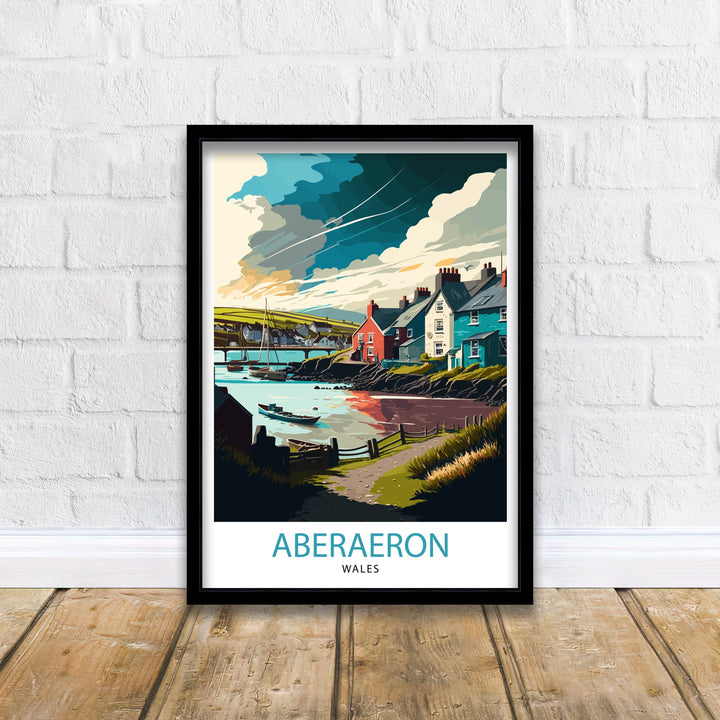 Aberaeron Wales Travel Poster , Aberaeron Wall Art Wales Travel Poster Welsh Coastal Town, Aberaeron Illustration Wales Home Decor