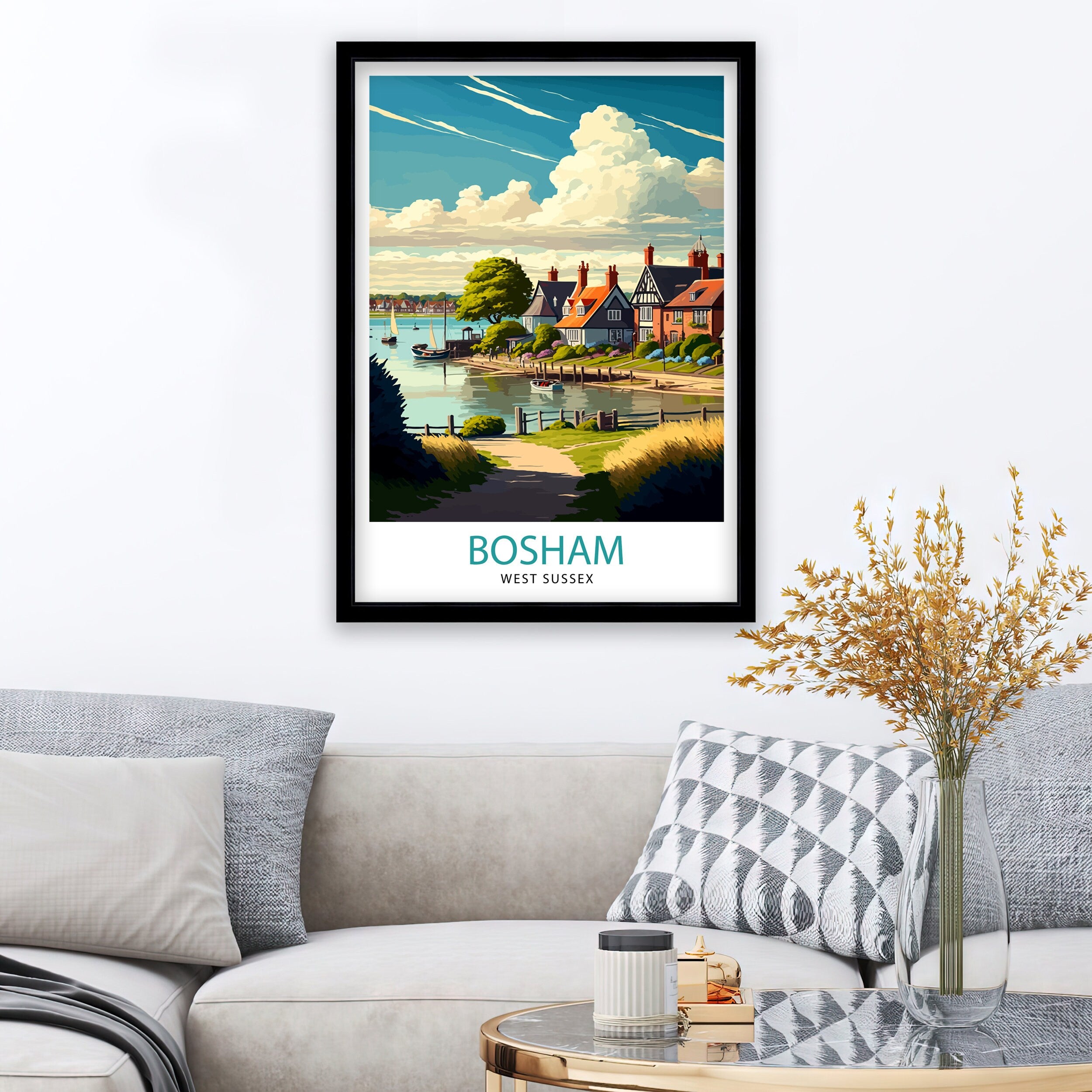 Bosham West Sussex Illustration Print, Seaside Home Decor