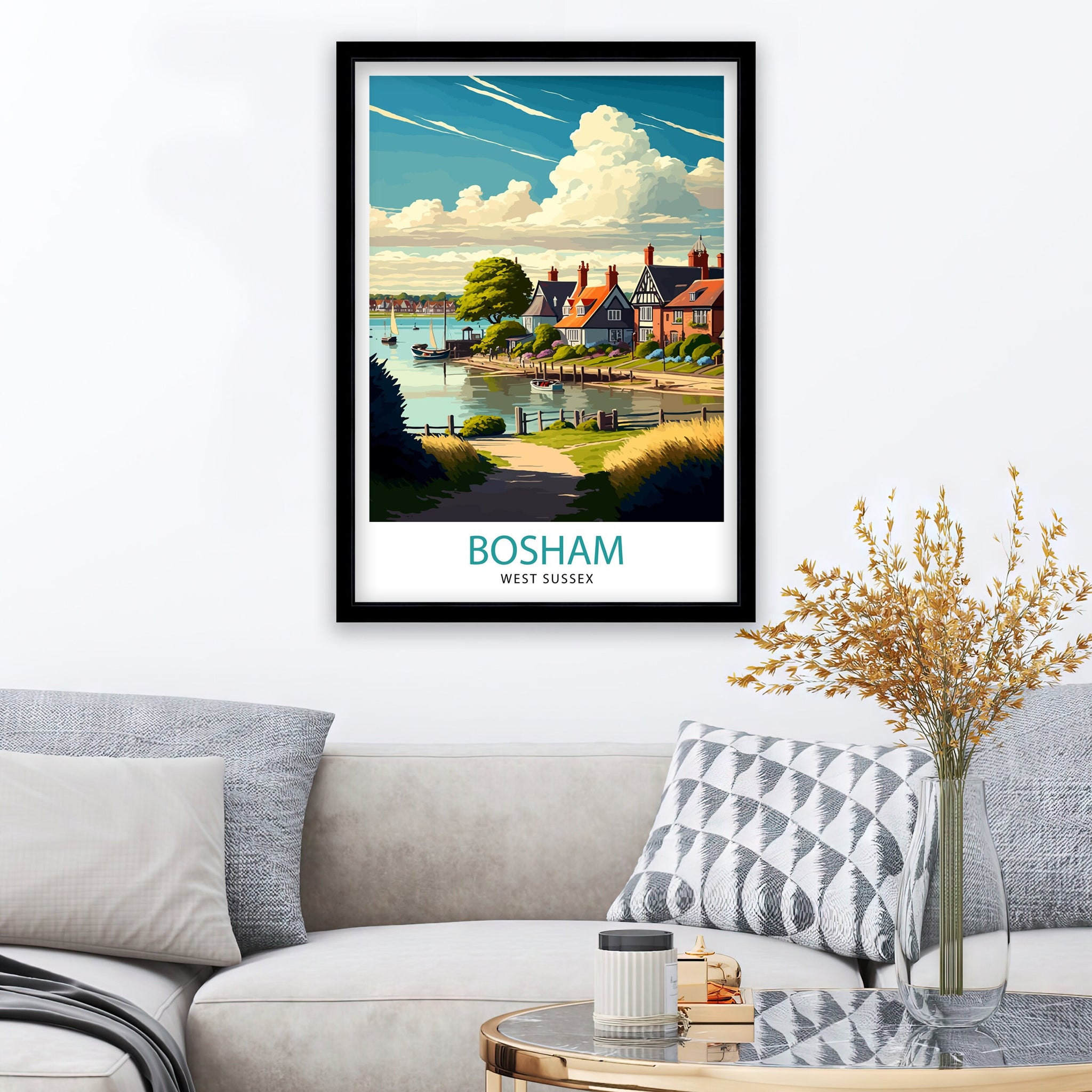 Bosham West Sussex Illustration Print, Seaside Home Decor