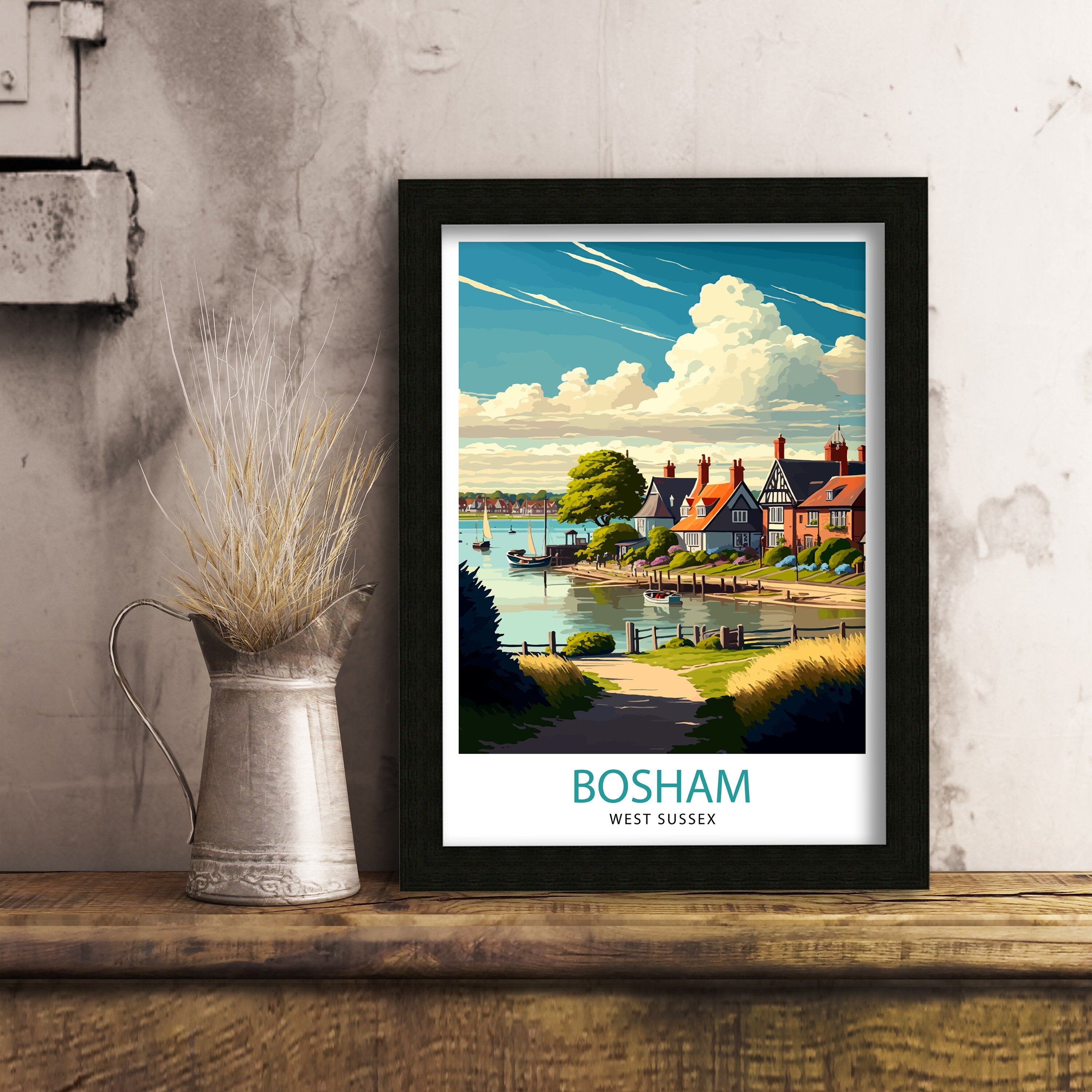Bosham West Sussex Illustration Print, Seaside Home Decor