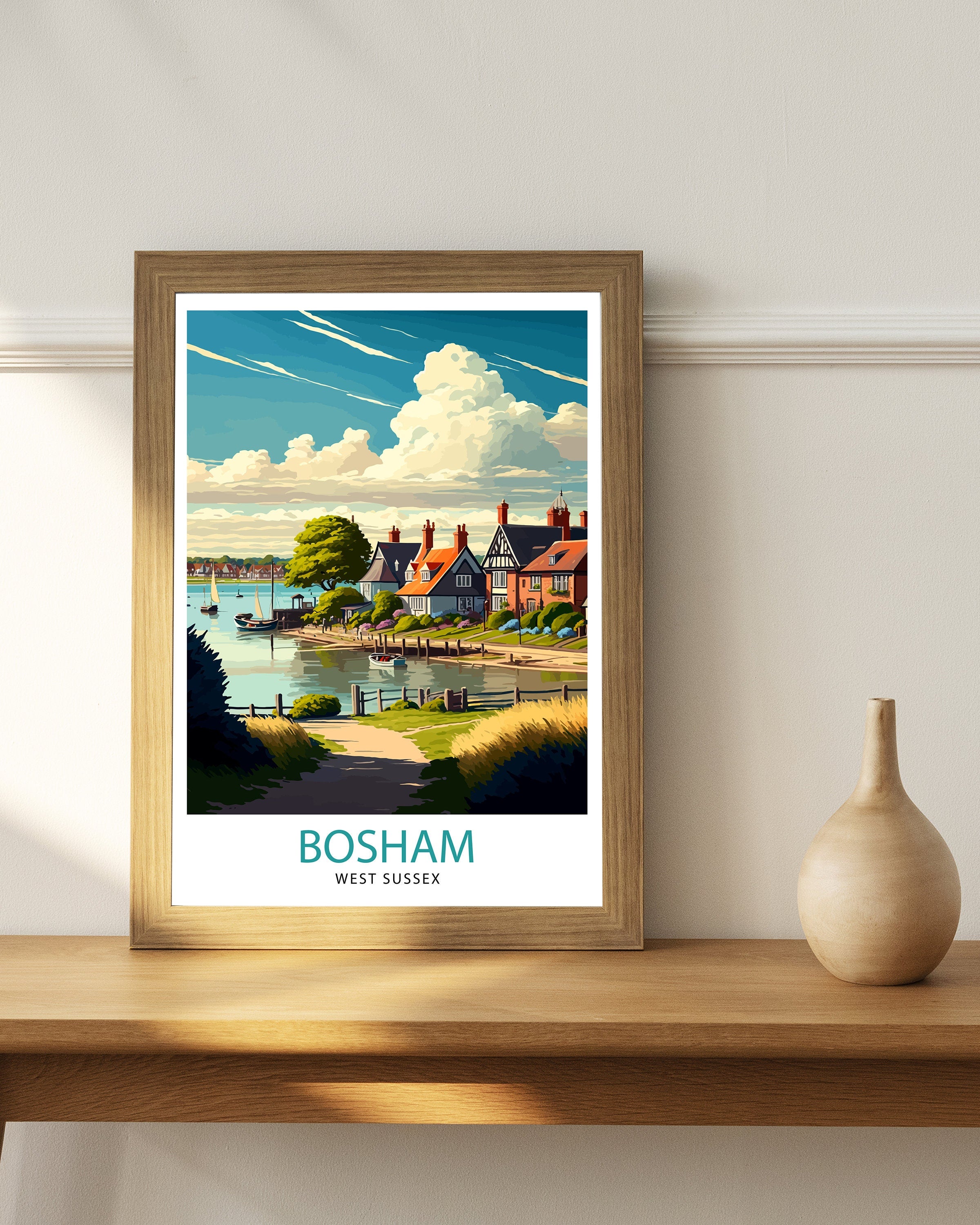 Bosham West Sussex Illustration Print, Seaside Home Decor