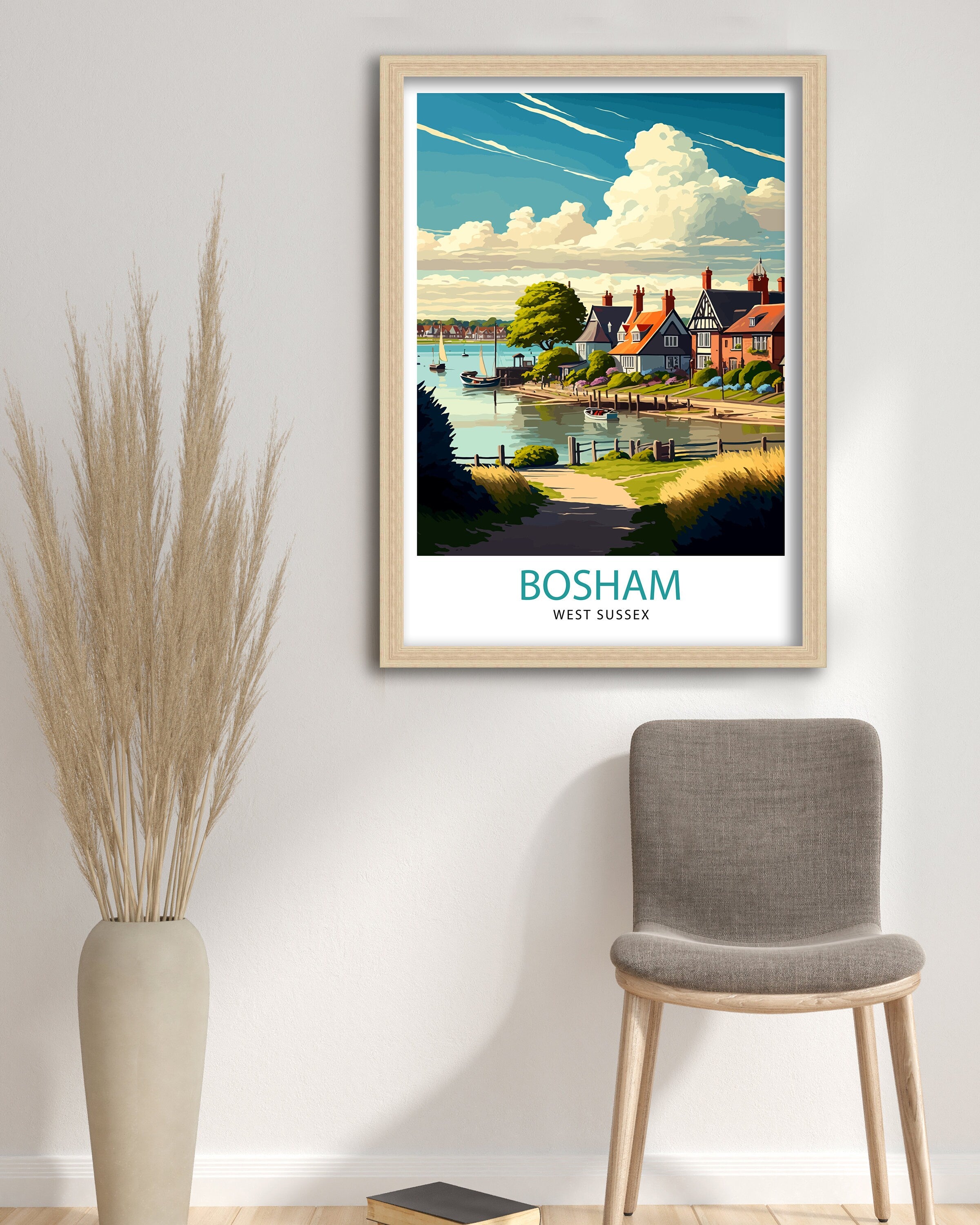 Bosham West Sussex Illustration Print, Seaside Home Decor
