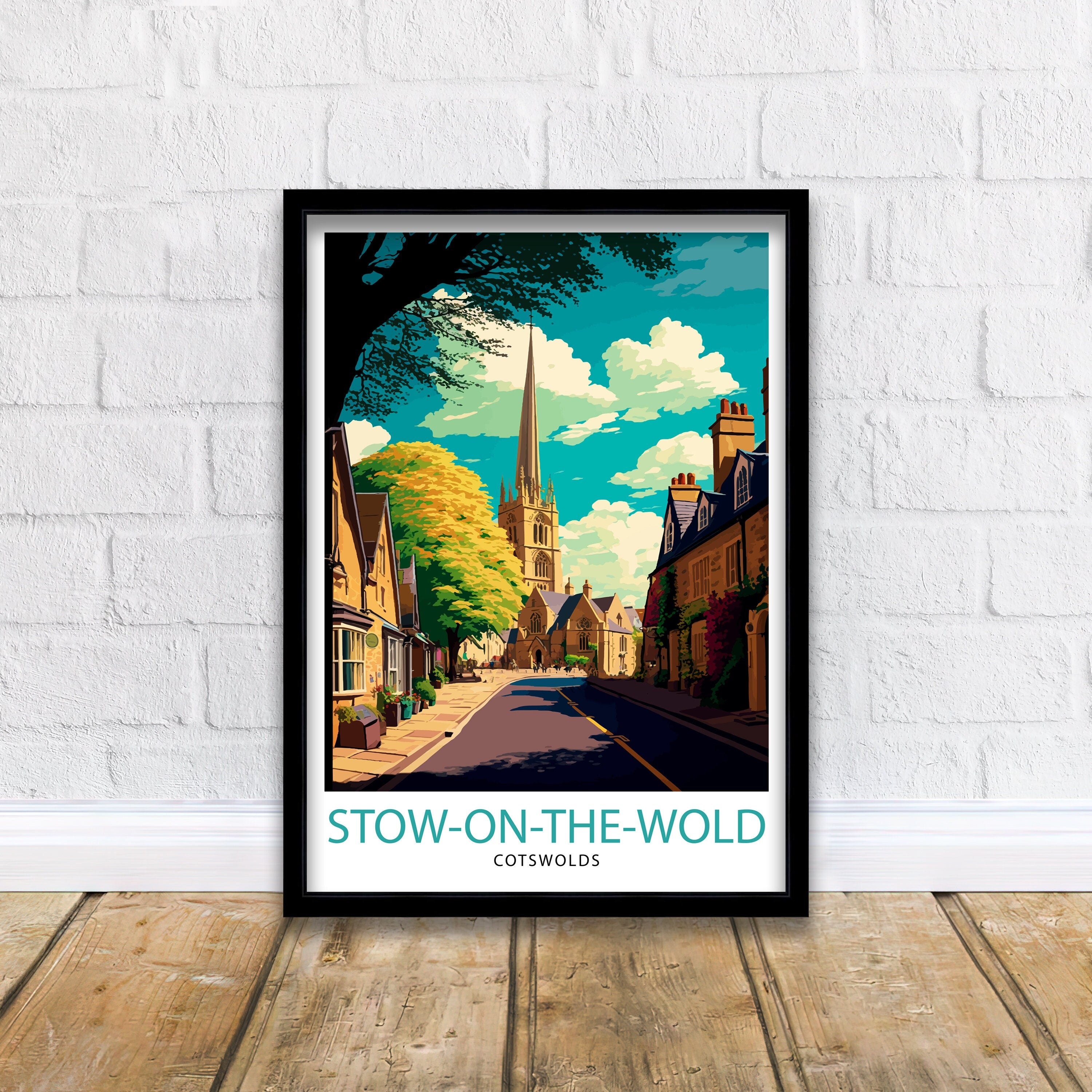 Stow on the Wold Illustration Print, England Travel Poster