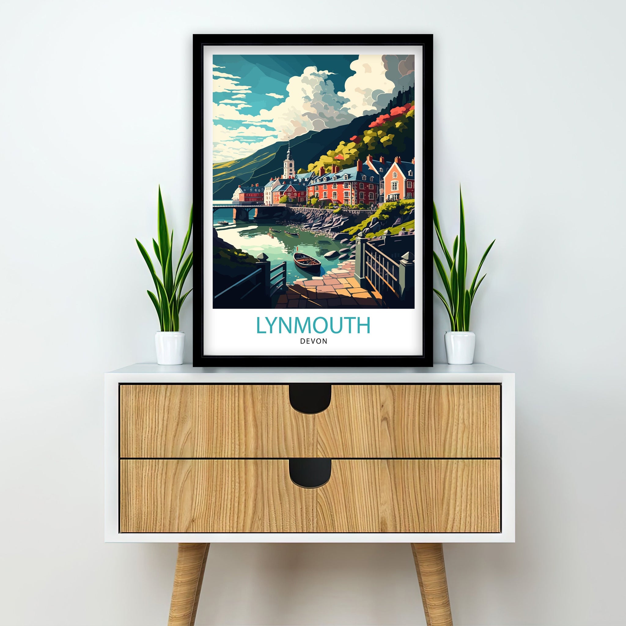 Lynmouth Devon Travel Poster, Seaside Village Art Print
