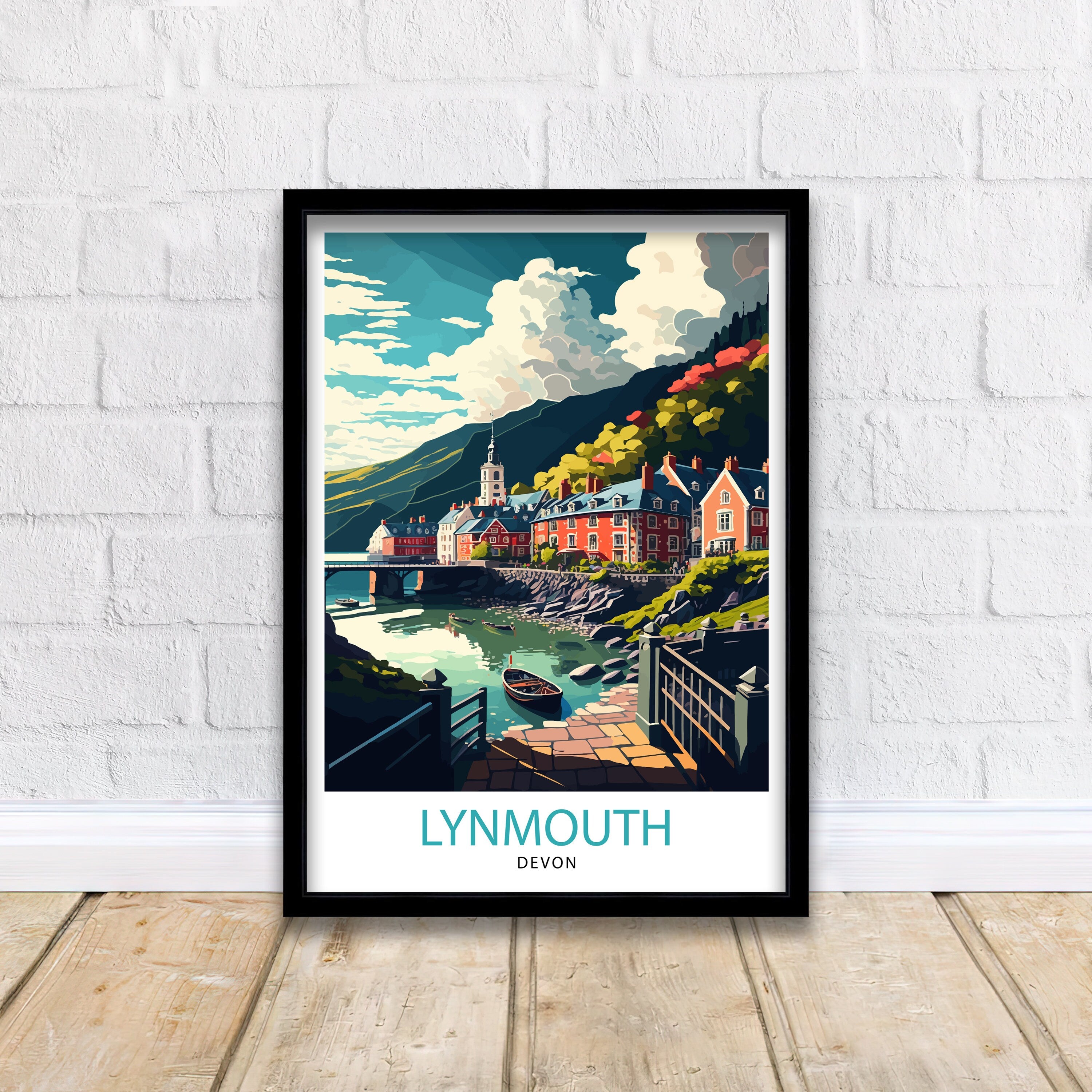 Lynmouth Devon Travel Poster, Seaside Village Art Print