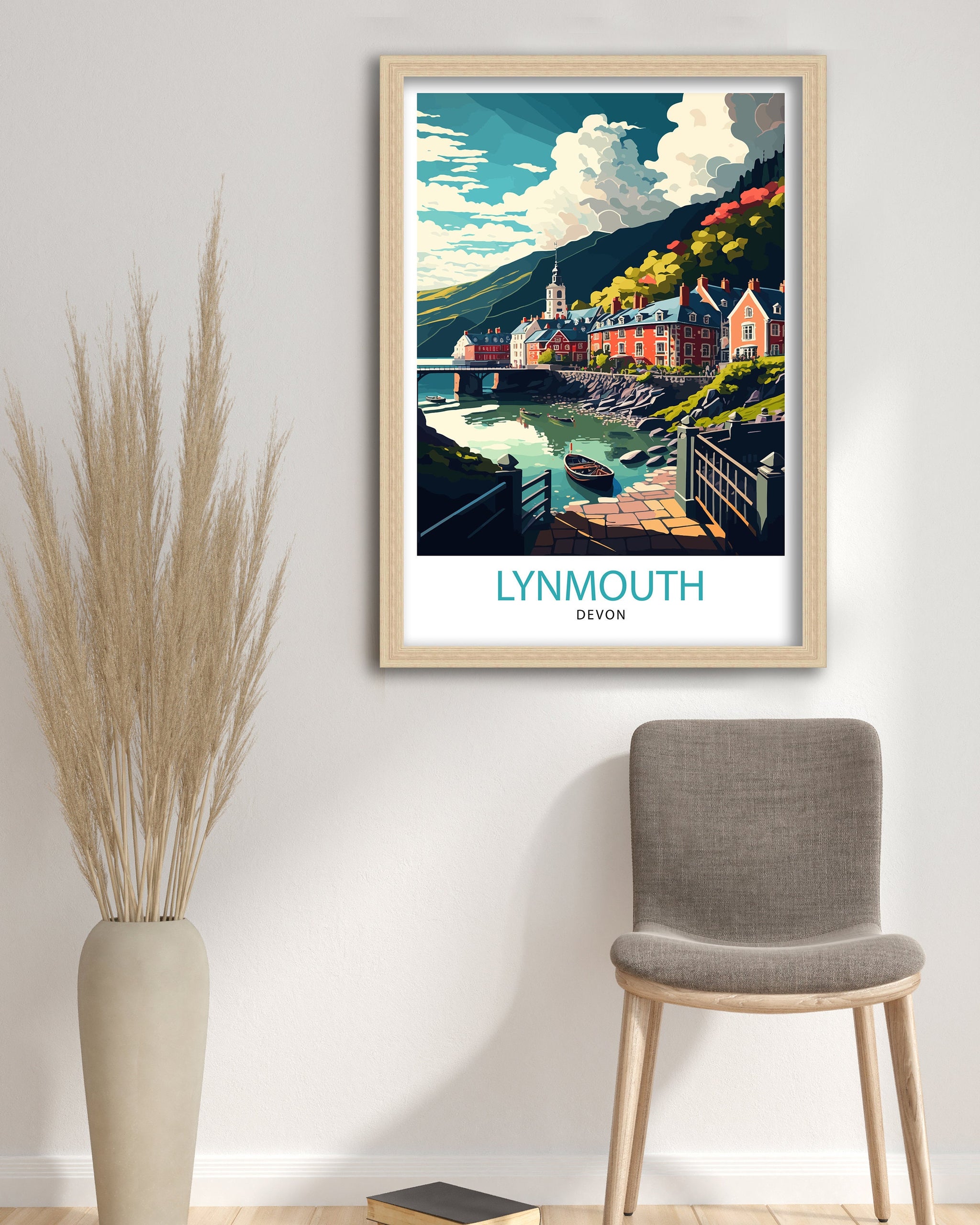 Lynmouth Devon Travel Poster, Seaside Village Art Print