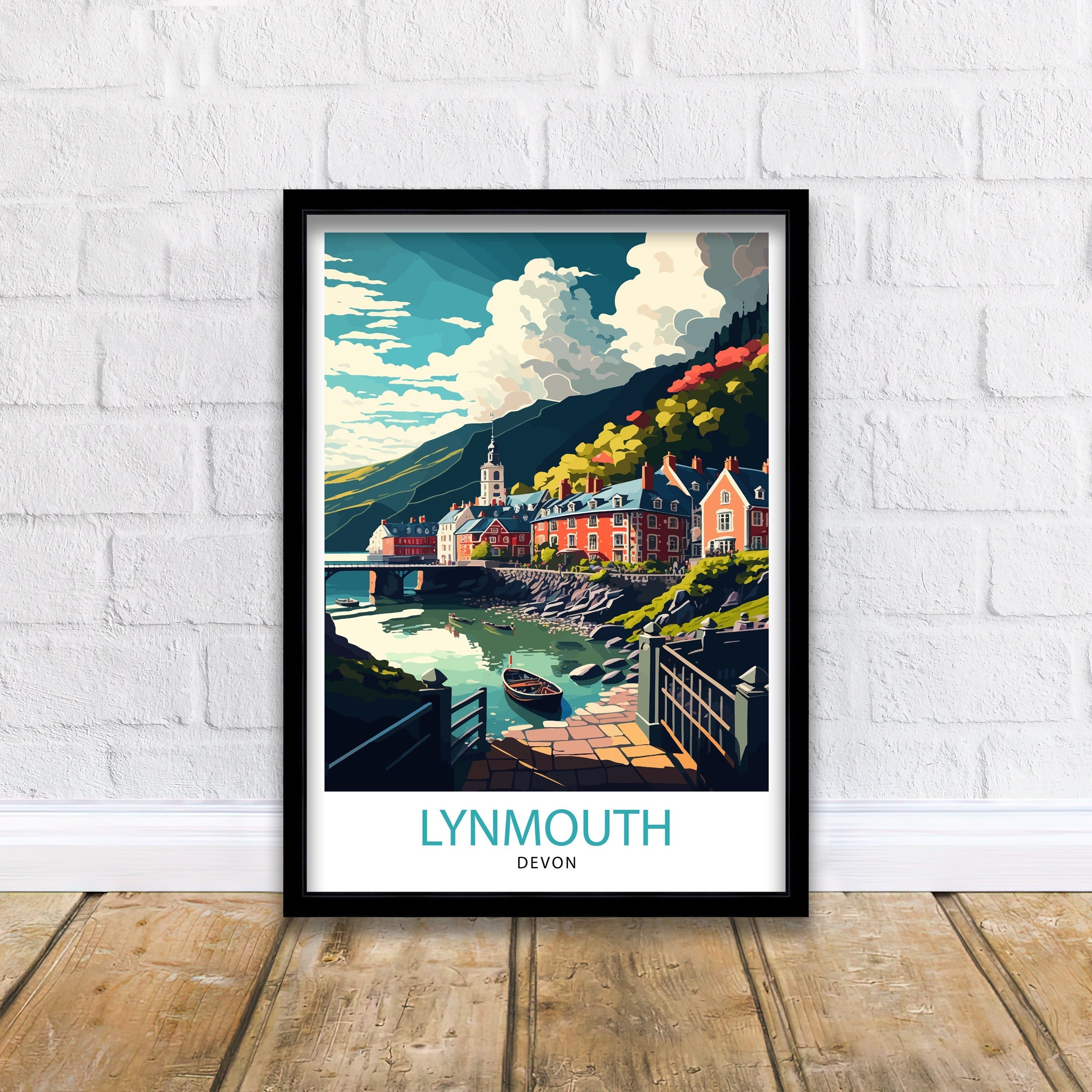 Lynmouth Devon Travel Poster, Seaside Village Art Print