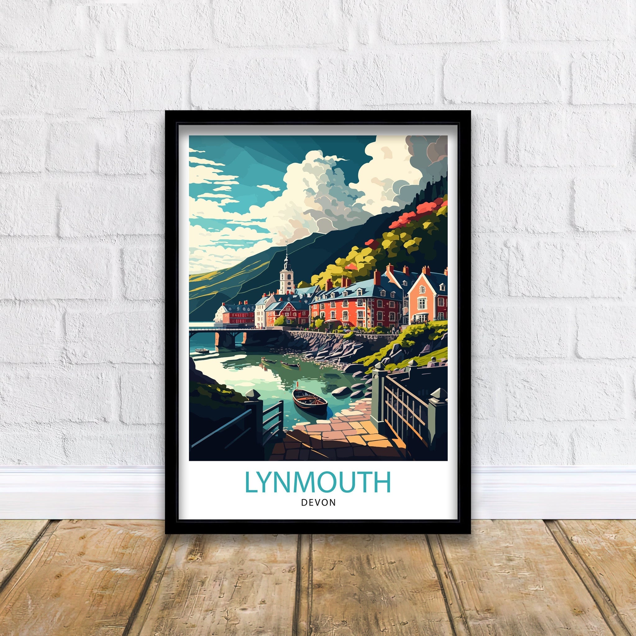 Lynmouth Devon Travel Poster, Seaside Village Art Print