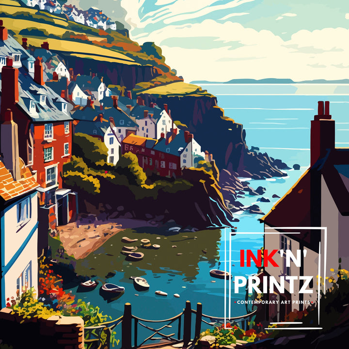 Clovelly Devon Travel Poster Clovelly Wall Art Devon Coastal Town Illustration Travel Poster Gift Devon Home Decor