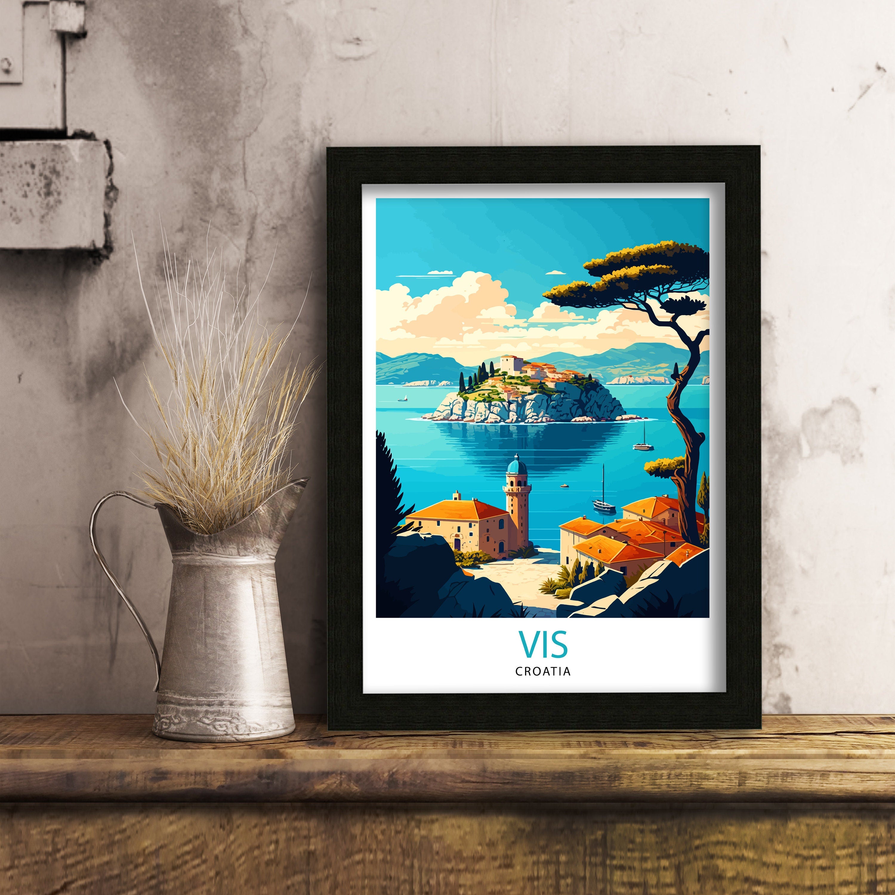Vis Island Croatia Travel Poster, Adriatic Sea Print