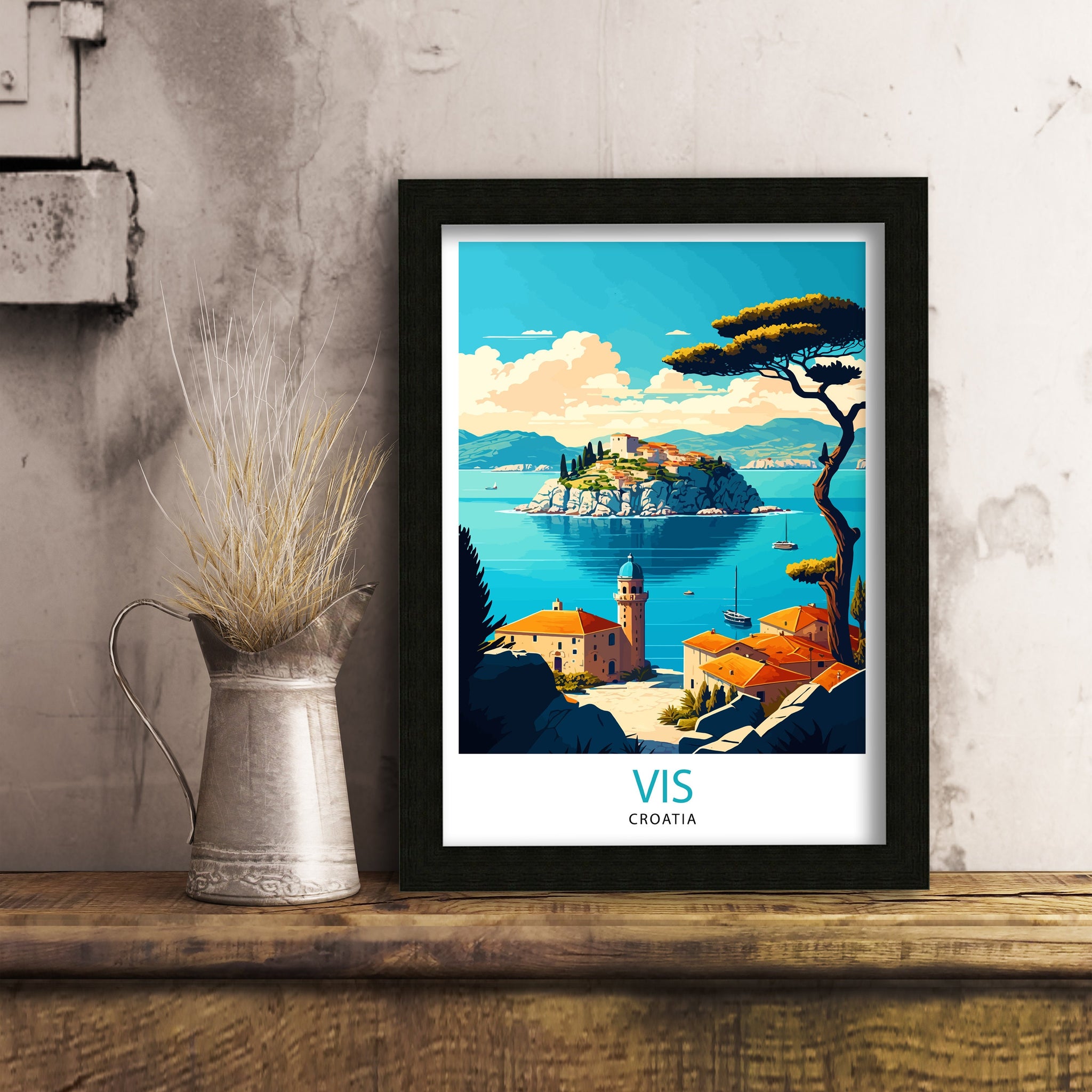 Vis Island Croatia Travel Poster, Adriatic Sea Print
