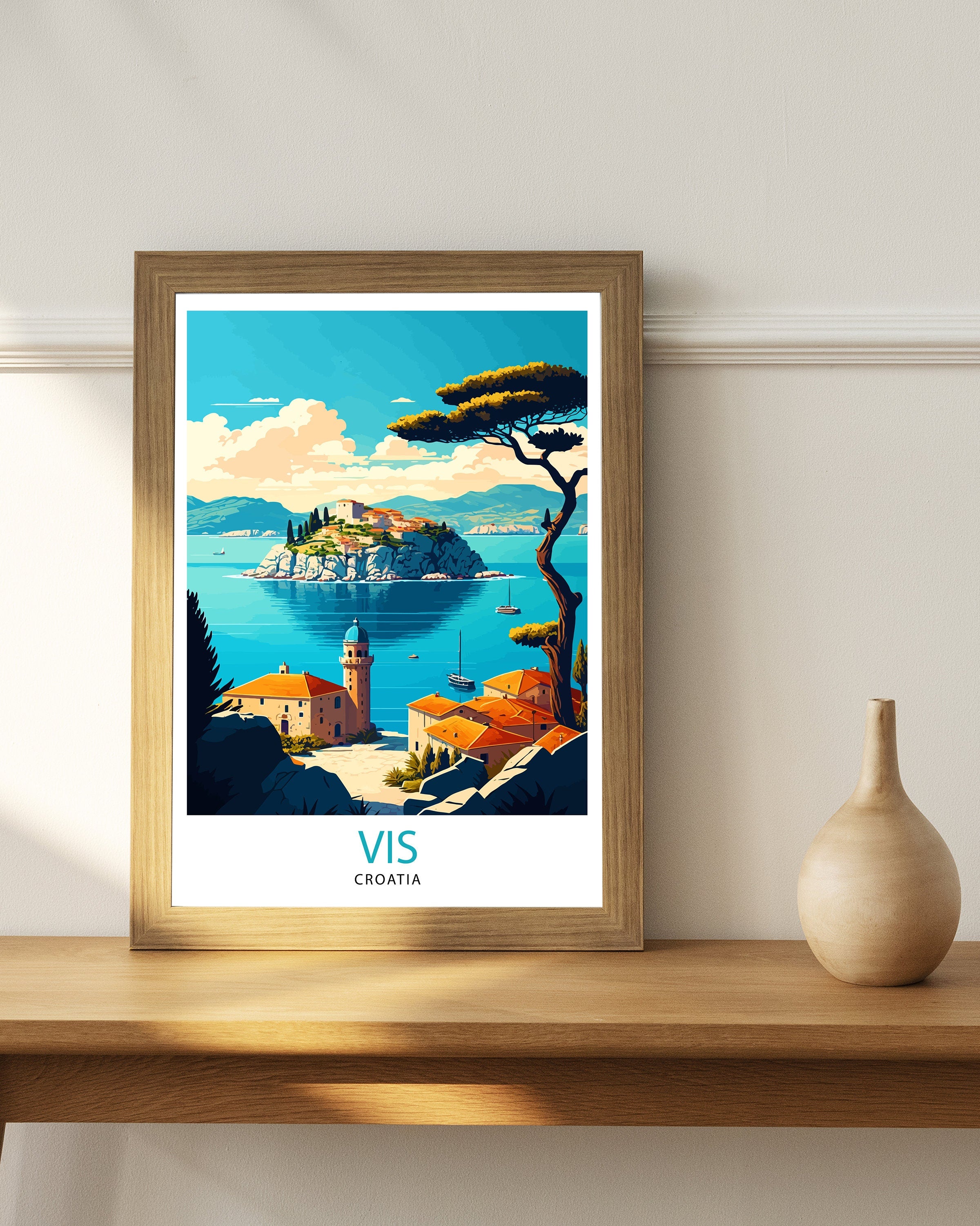 Vis Island Croatia Travel Poster, Adriatic Sea Print