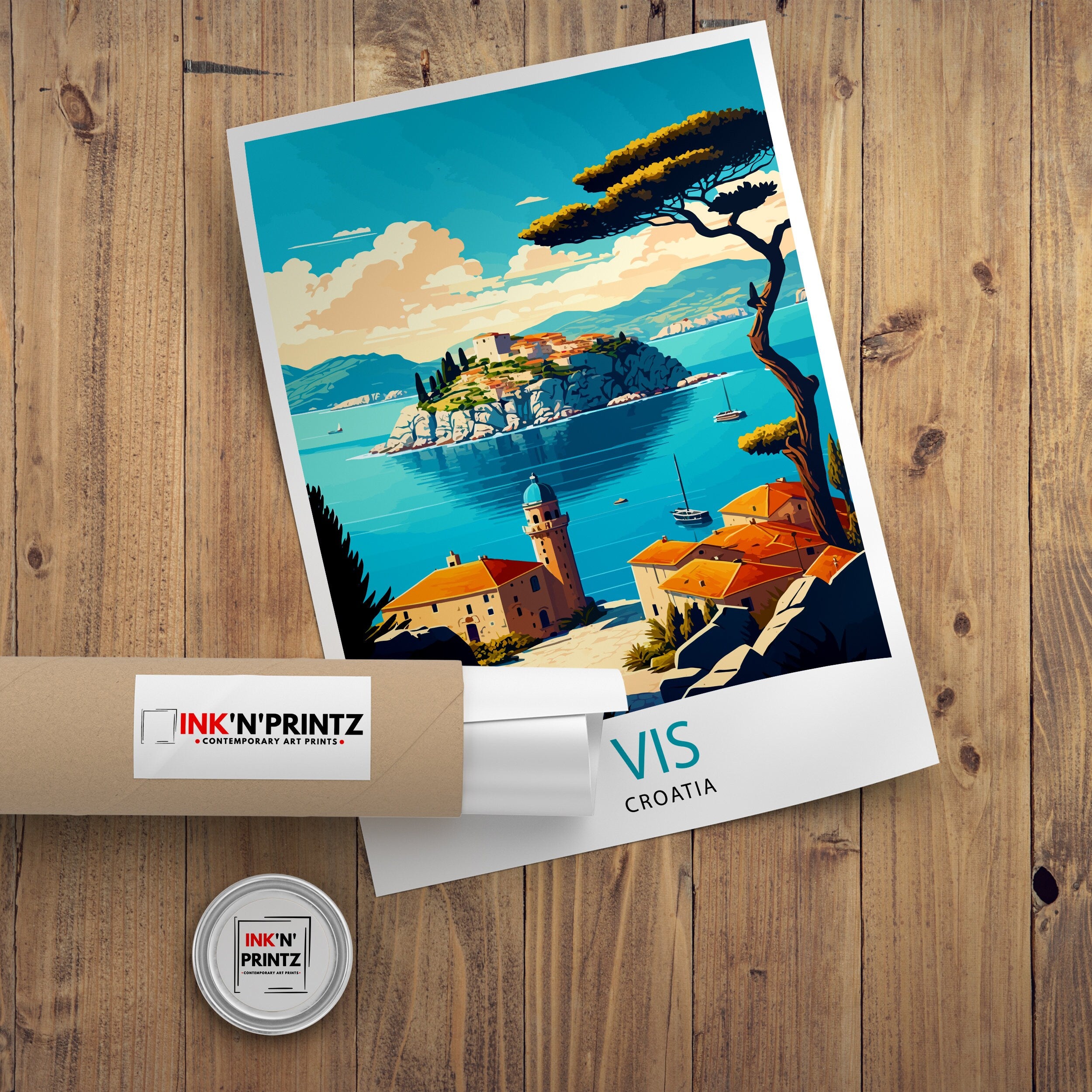Vis Island Croatia Travel Poster, Adriatic Sea Print