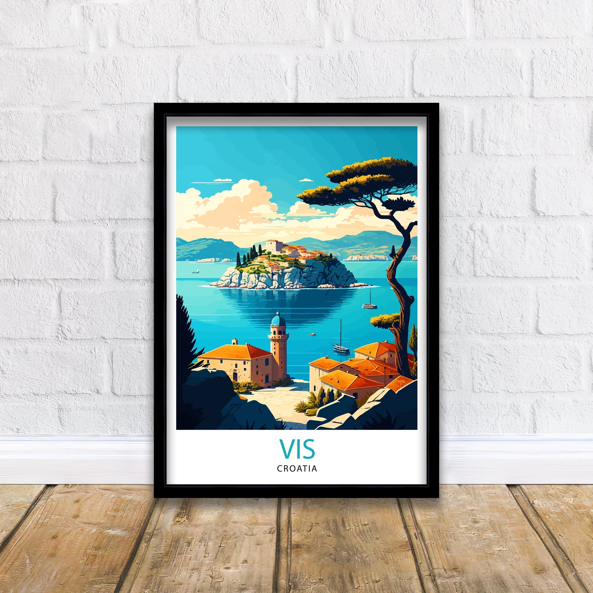 Vis Island Croatia Travel Poster, Adriatic Sea Print