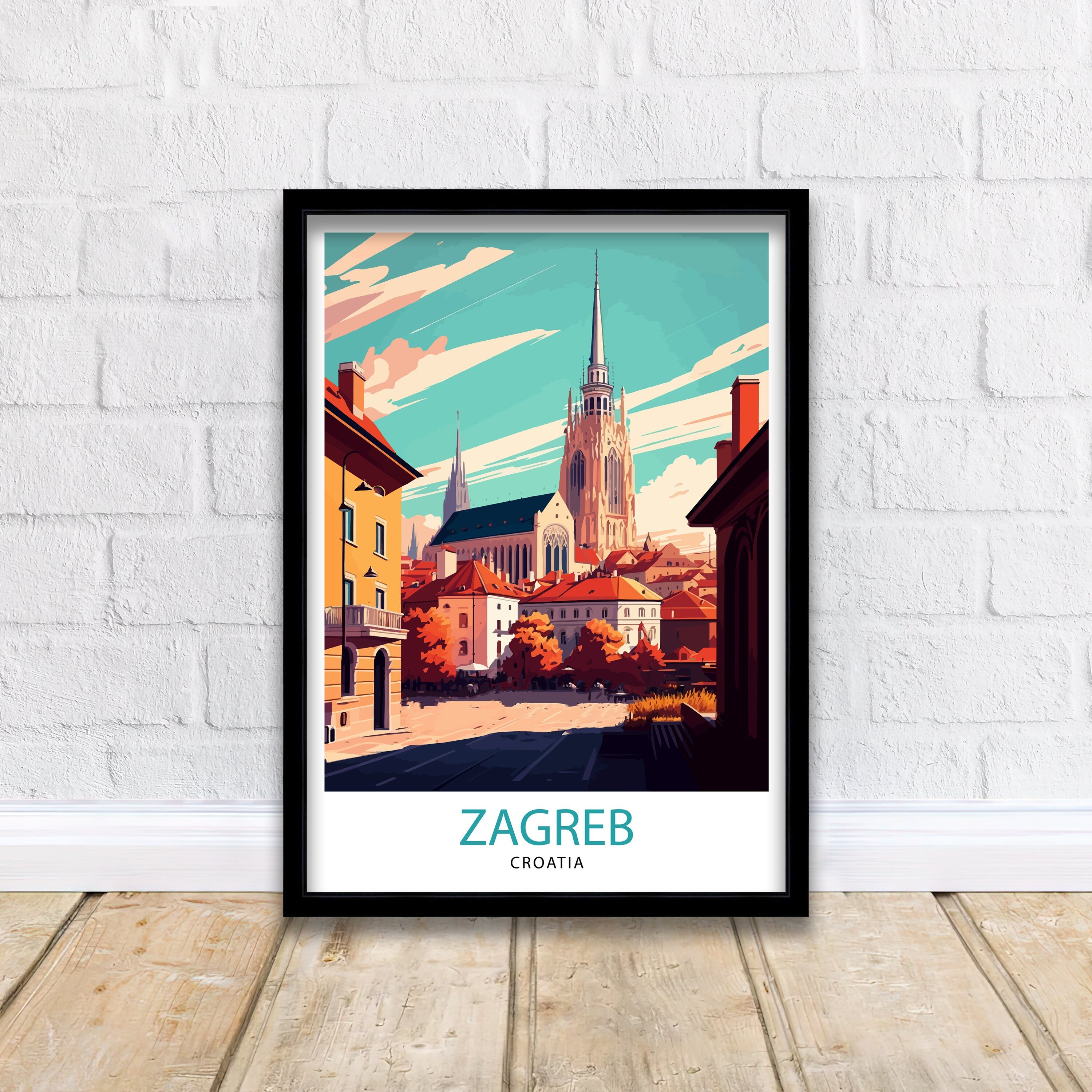 Zagreb Croatia Travel Poster, Illustrated City View