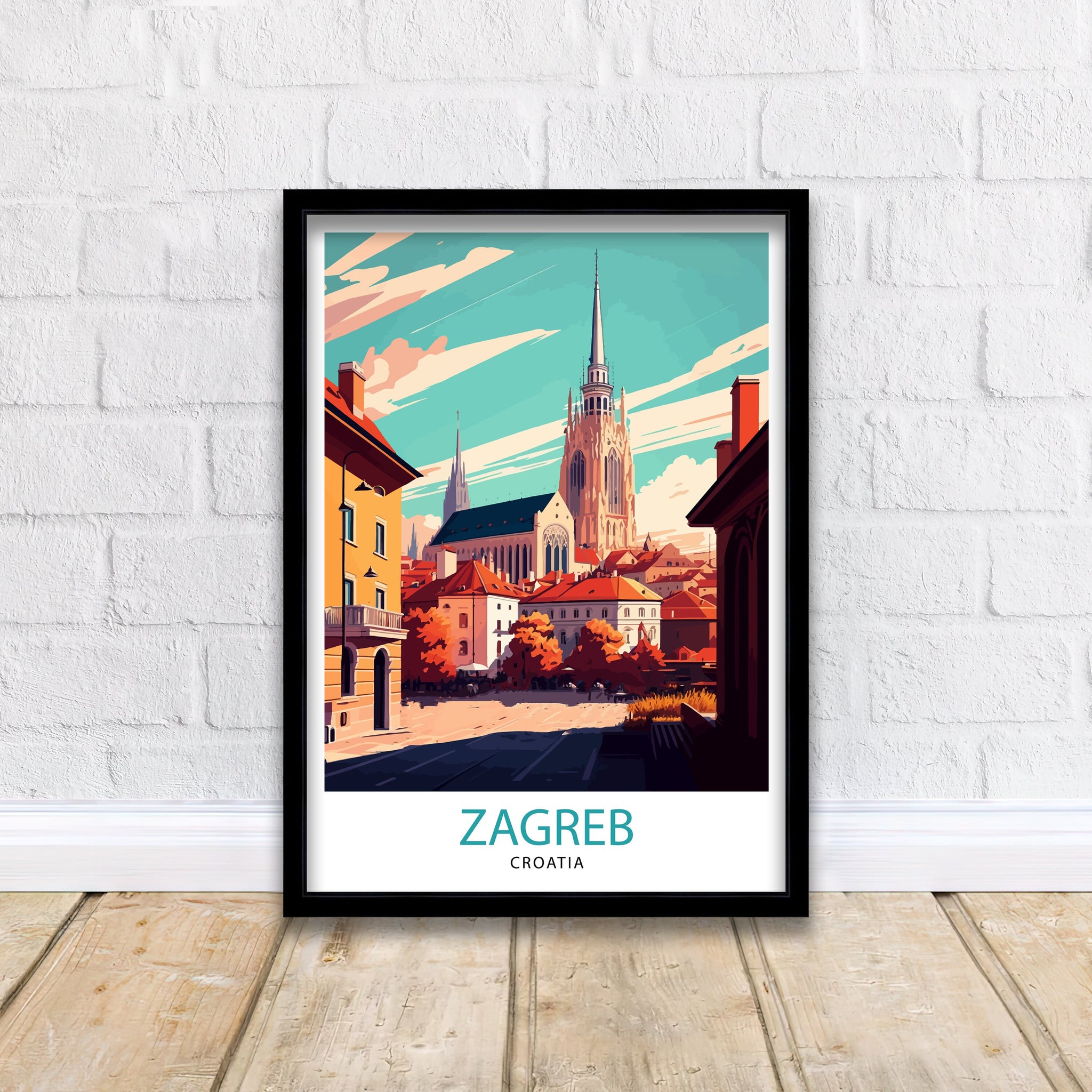 Zagreb Croatia Travel Poster, Illustrated City View