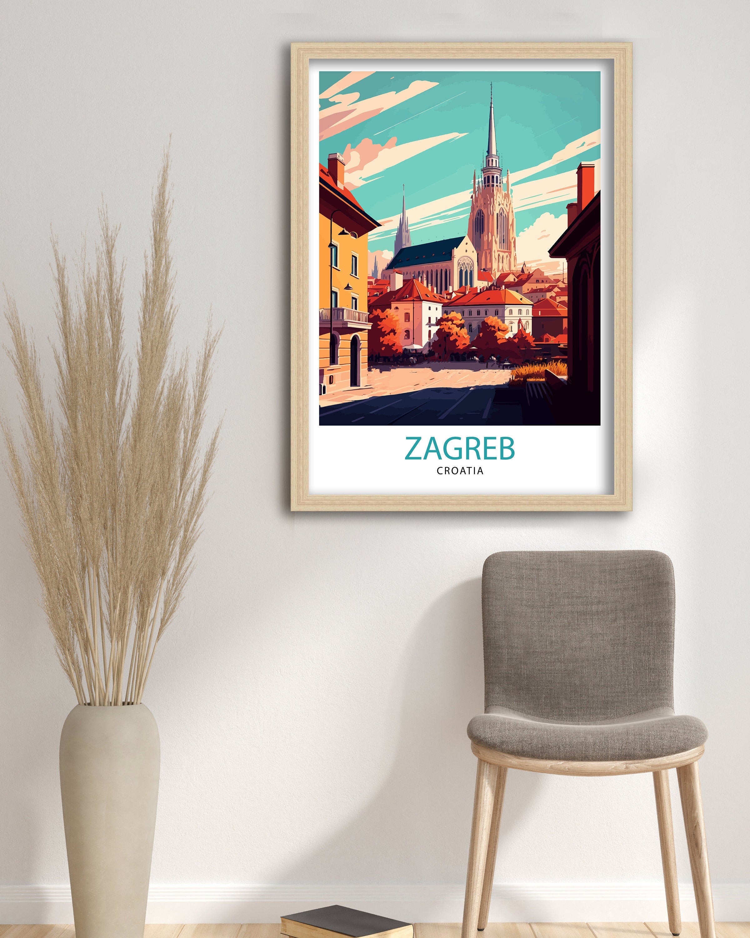 Zagreb Croatia Travel Poster, Illustrated City View