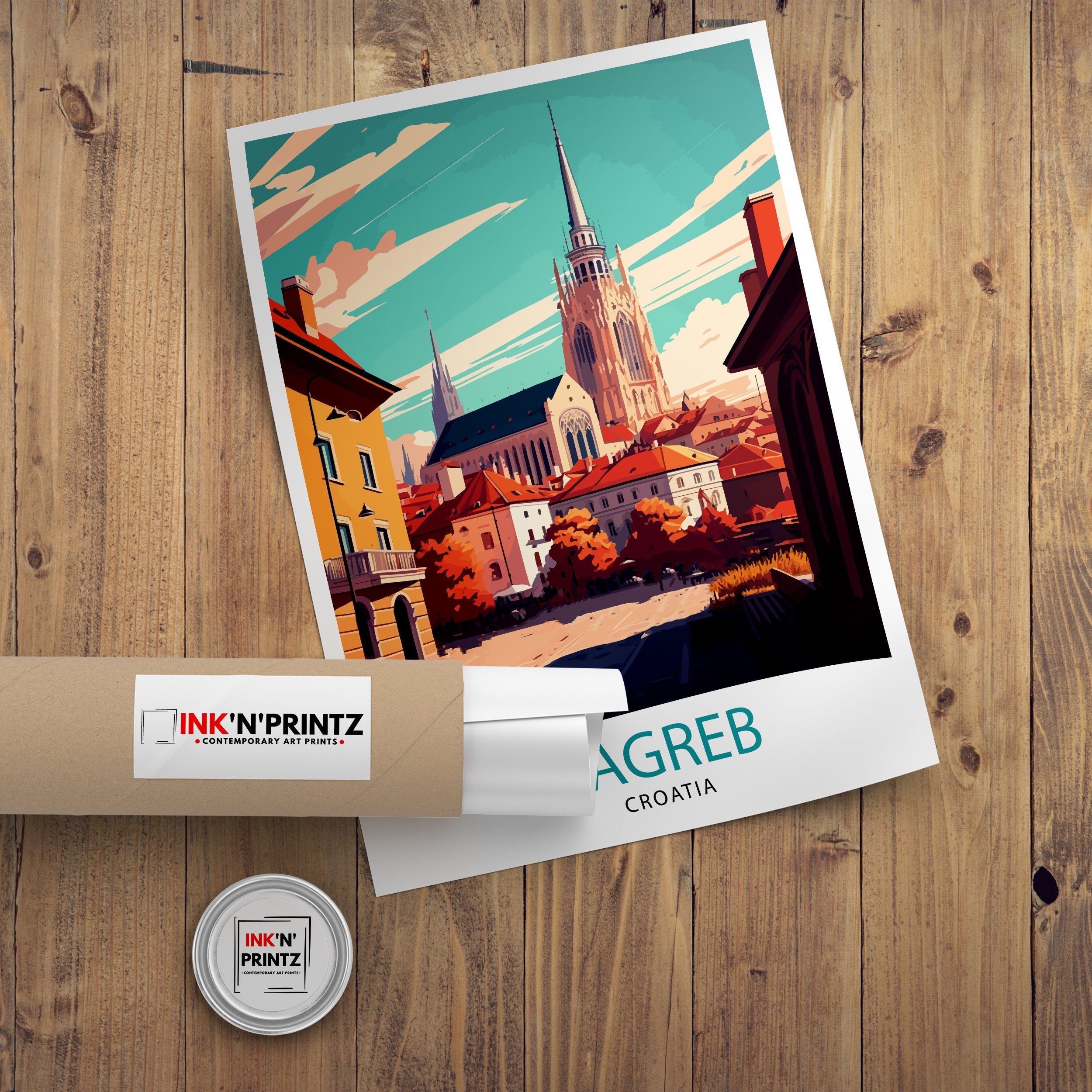 Zagreb Croatia Travel Poster, Illustrated City View