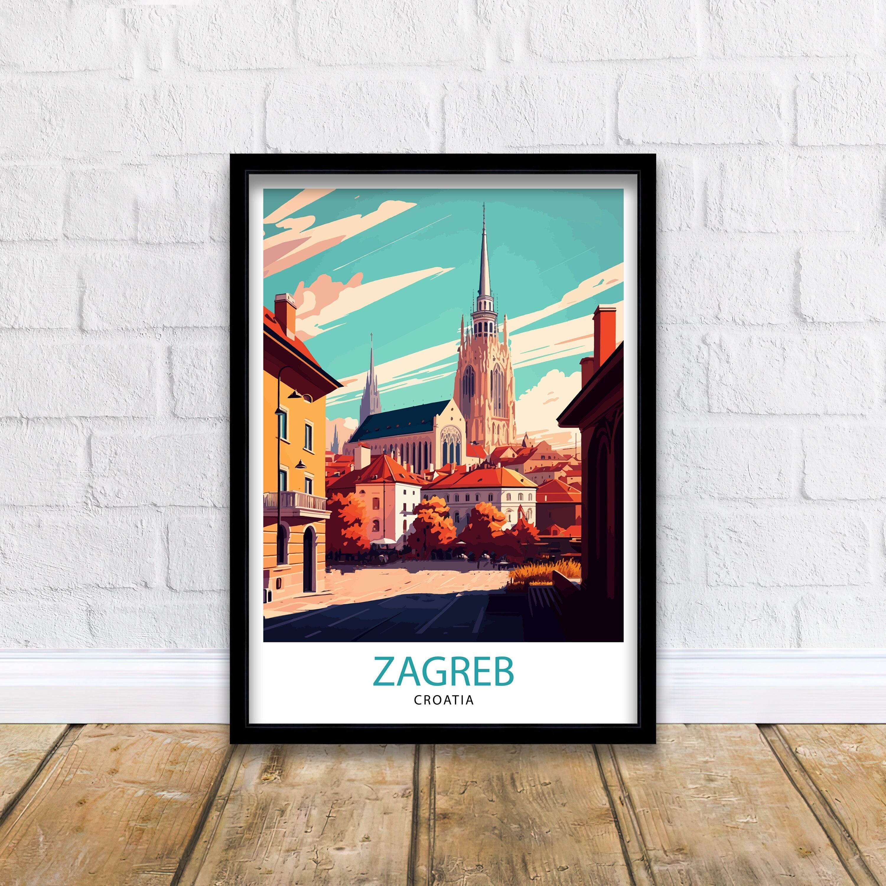 Zagreb Croatia Travel Poster, Illustrated City View