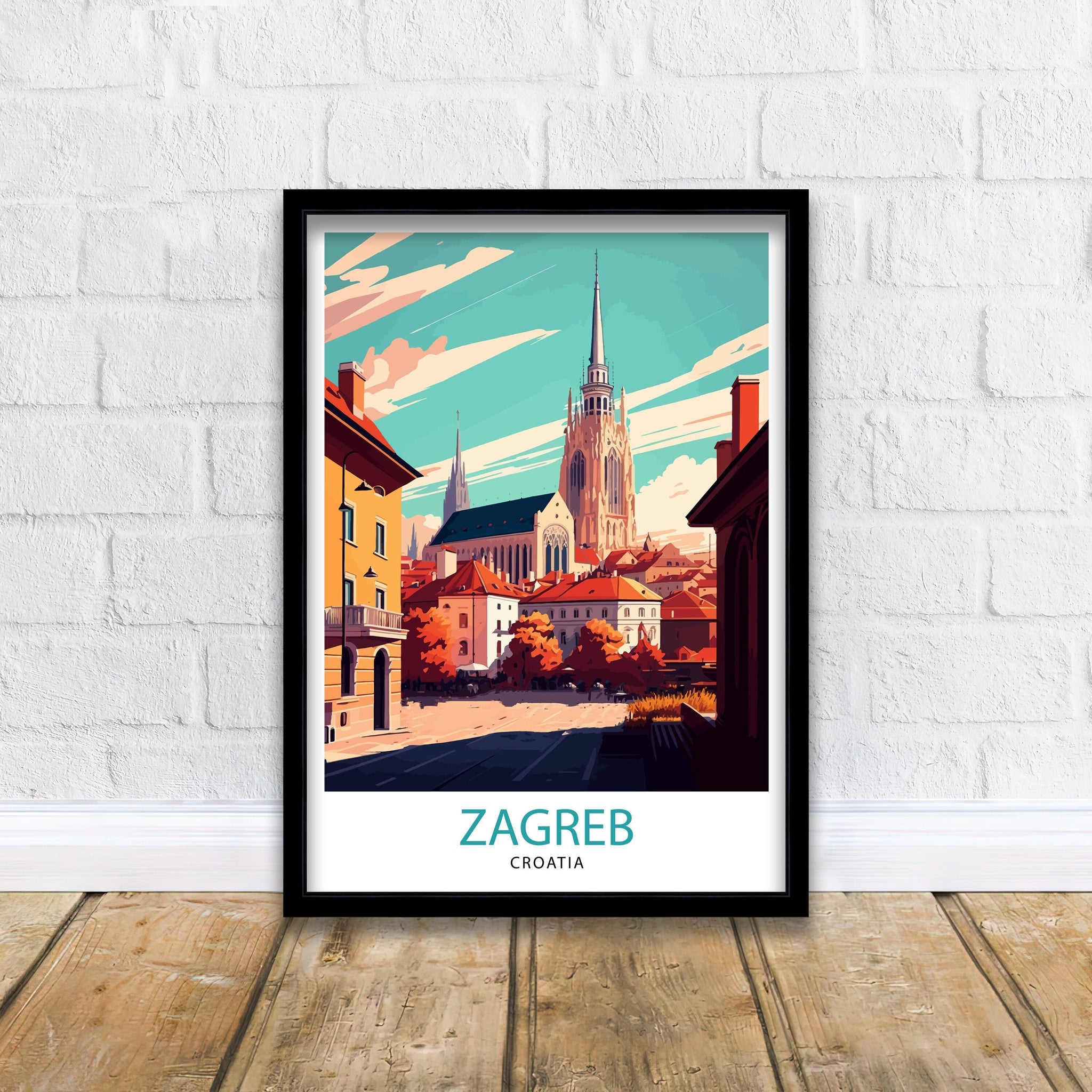 Zagreb Croatia Travel Poster, Illustrated City View
