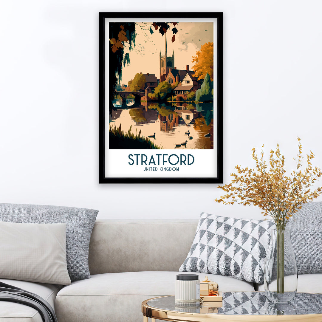 Stratford Travel Poster Stratford Wall Art Shakespeare's Birthplace England Illustration Travel Poster Gift England Home Decor