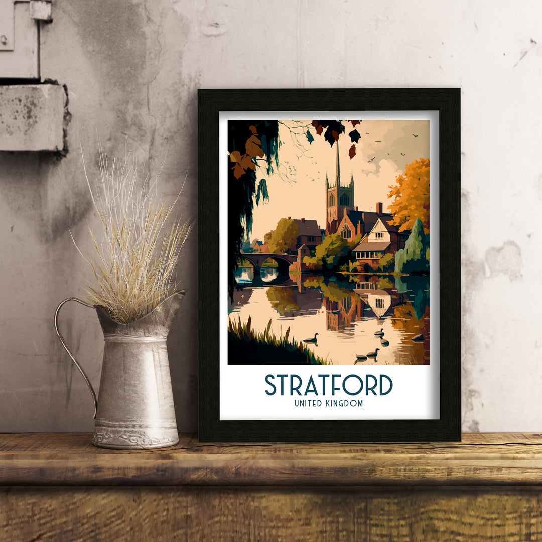 Stratford Travel Poster Stratford Wall Art Shakespeare's Birthplace England Illustration Travel Poster Gift England Home Decor