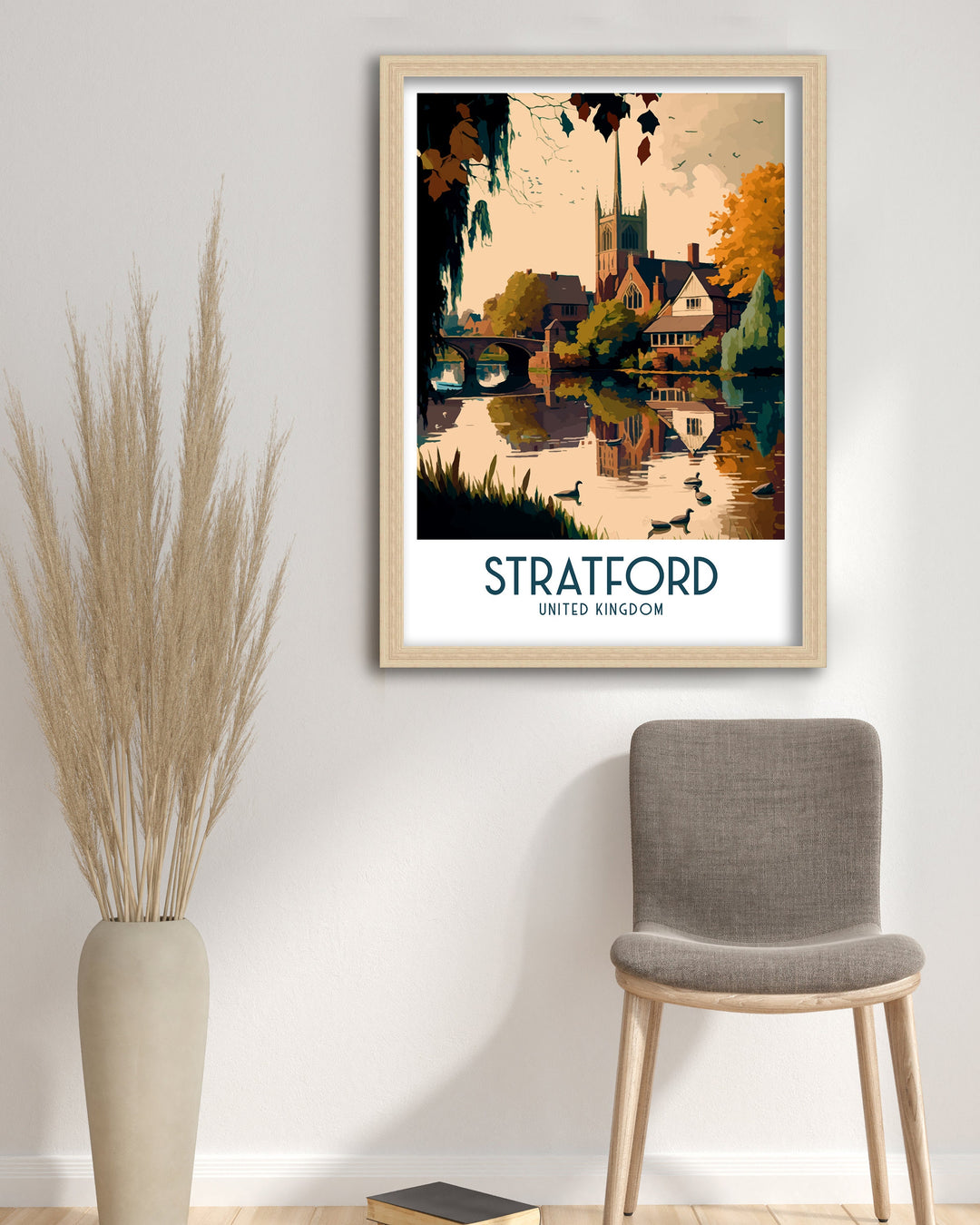 Stratford Travel Poster Stratford Wall Art Shakespeare's Birthplace England Illustration Travel Poster Gift England Home Decor