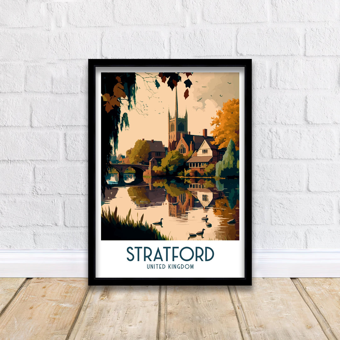 Stratford Travel Poster Stratford Wall Art Shakespeare's Birthplace England Illustration Travel Poster Gift England Home Decor