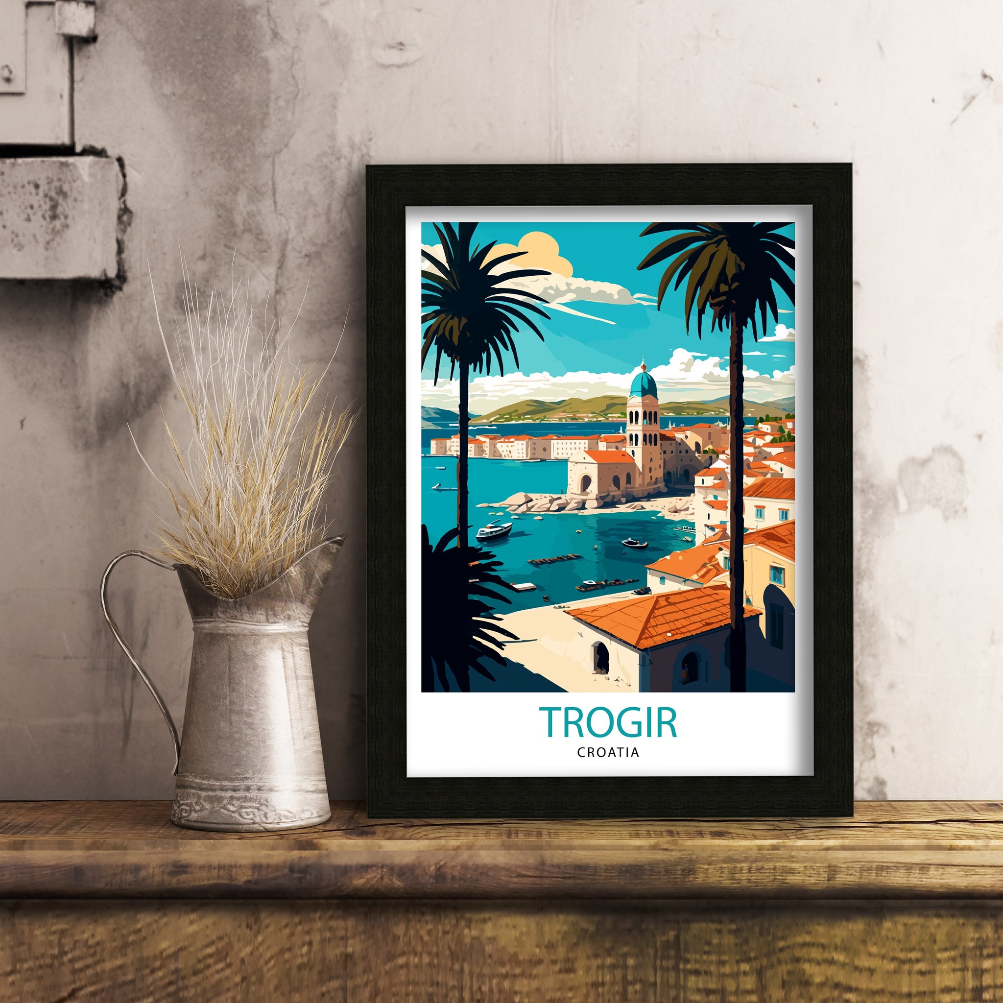 Trogir Croatia Travel Print, Ancient City Illustration