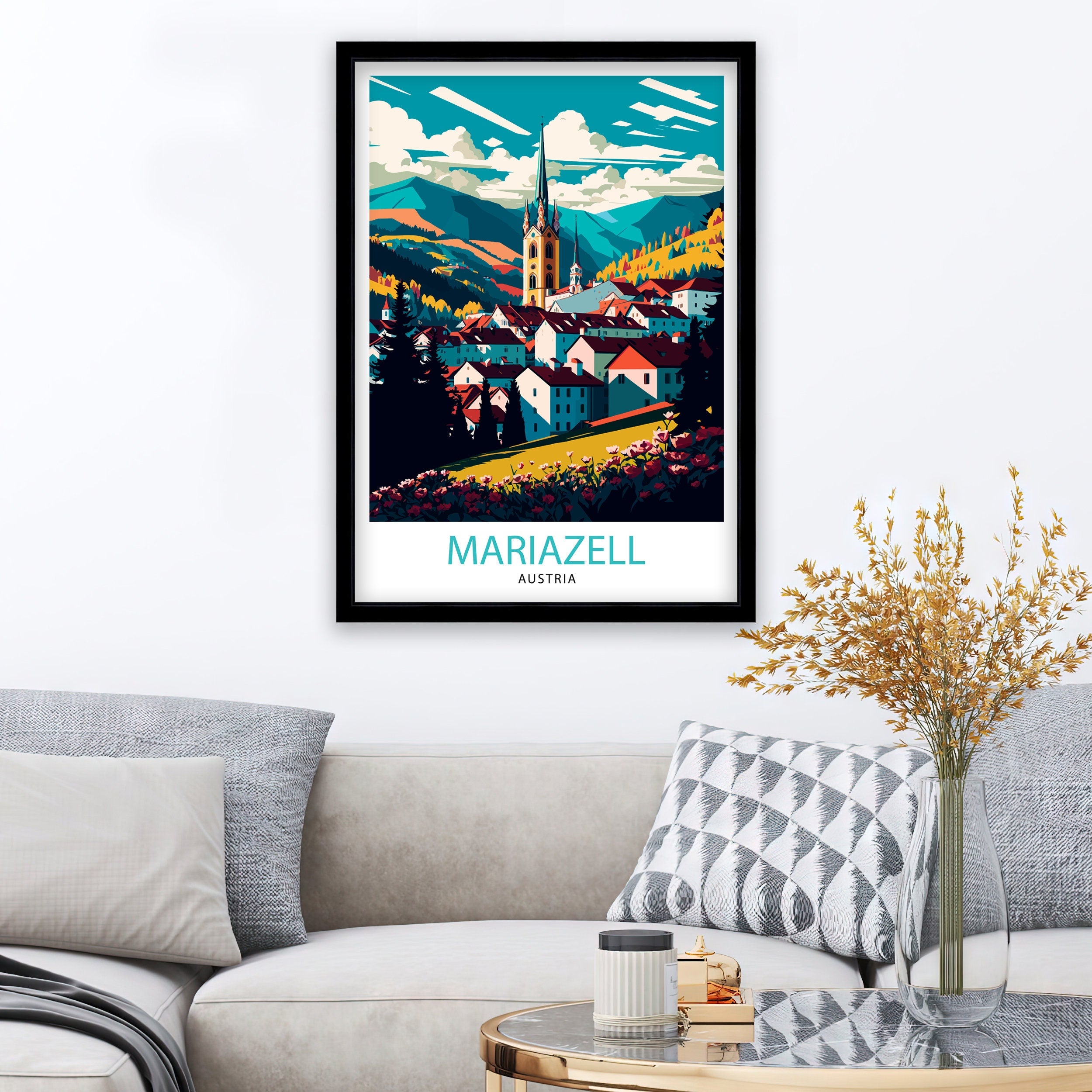 Mariazell Austria Travel Illustration Print, Austrian Home Decor