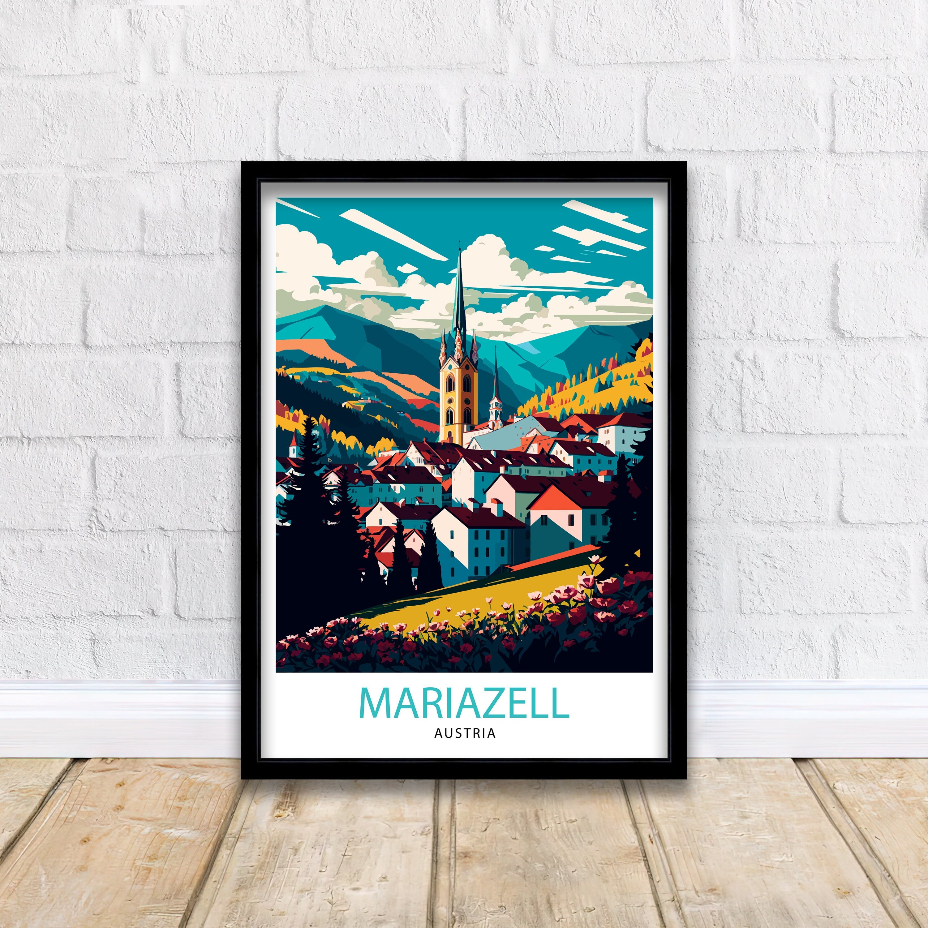 Mariazell Austria Travel Illustration Print, Austrian Home Decor