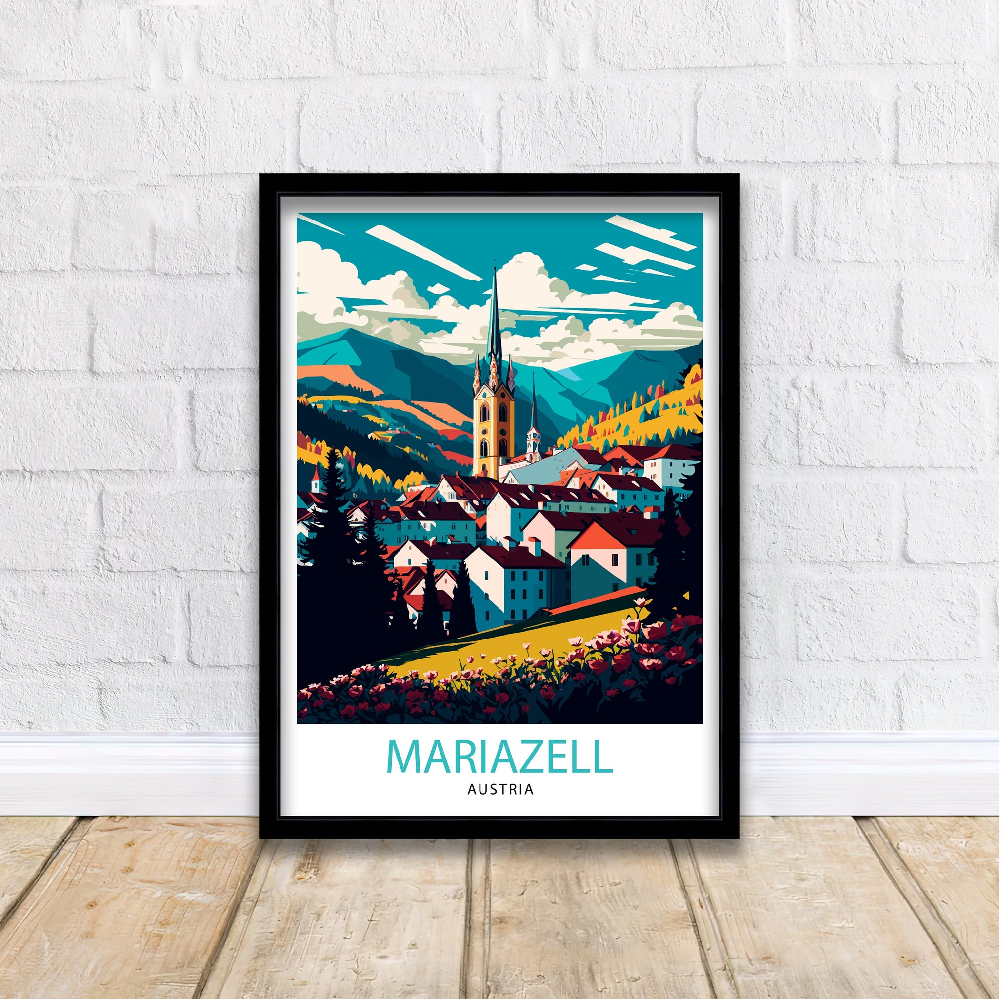 Mariazell Austria Travel Illustration Print, Austrian Home Decor