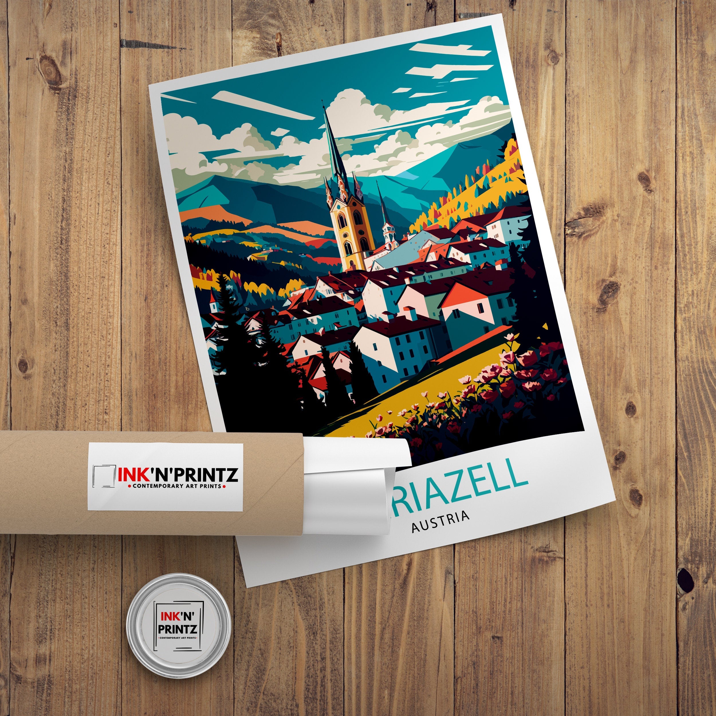 Mariazell Austria Travel Illustration Print, Austrian Home Decor