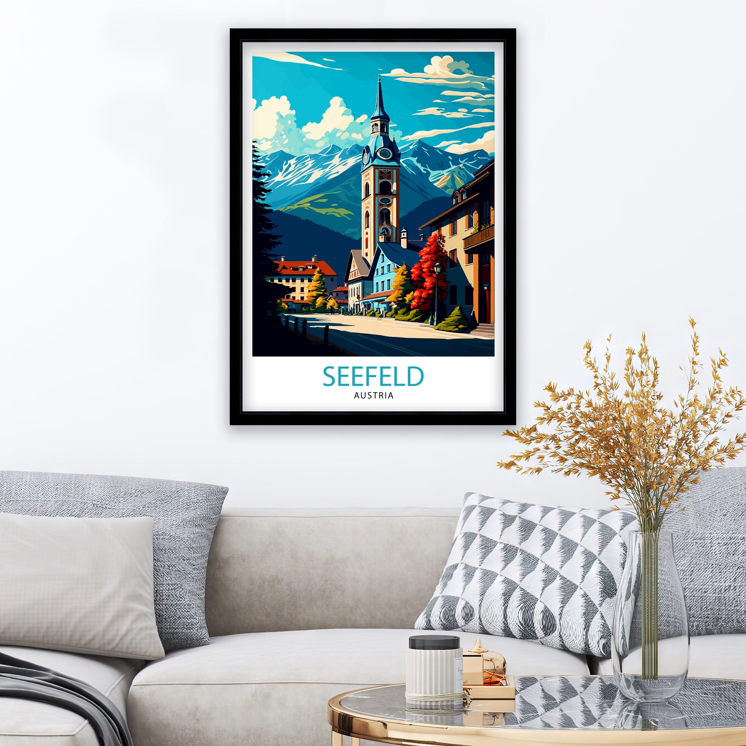 Seefeld Austria Travel Print, Vintage Illustration Art