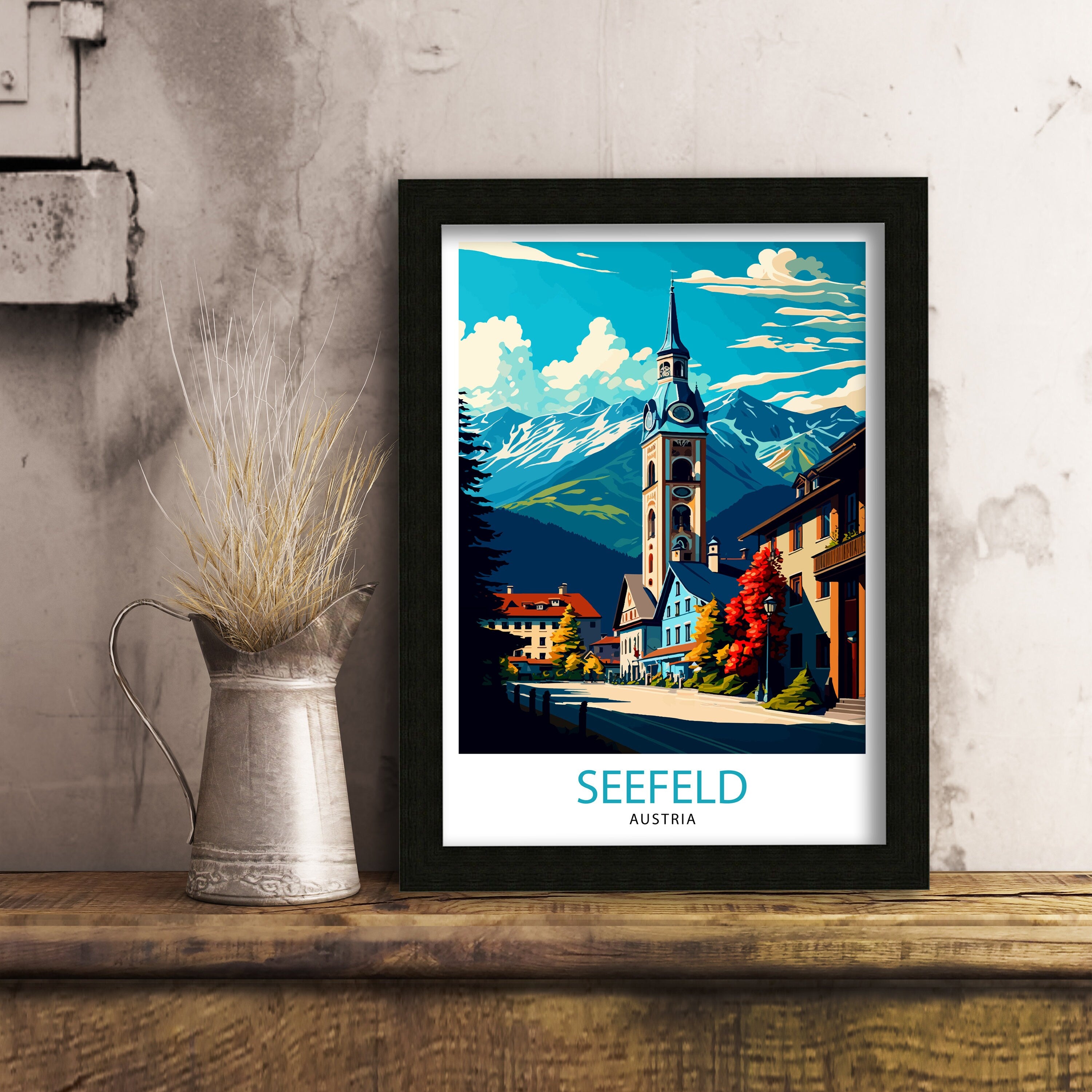 Seefeld Austria Travel Print, Vintage Illustration Art