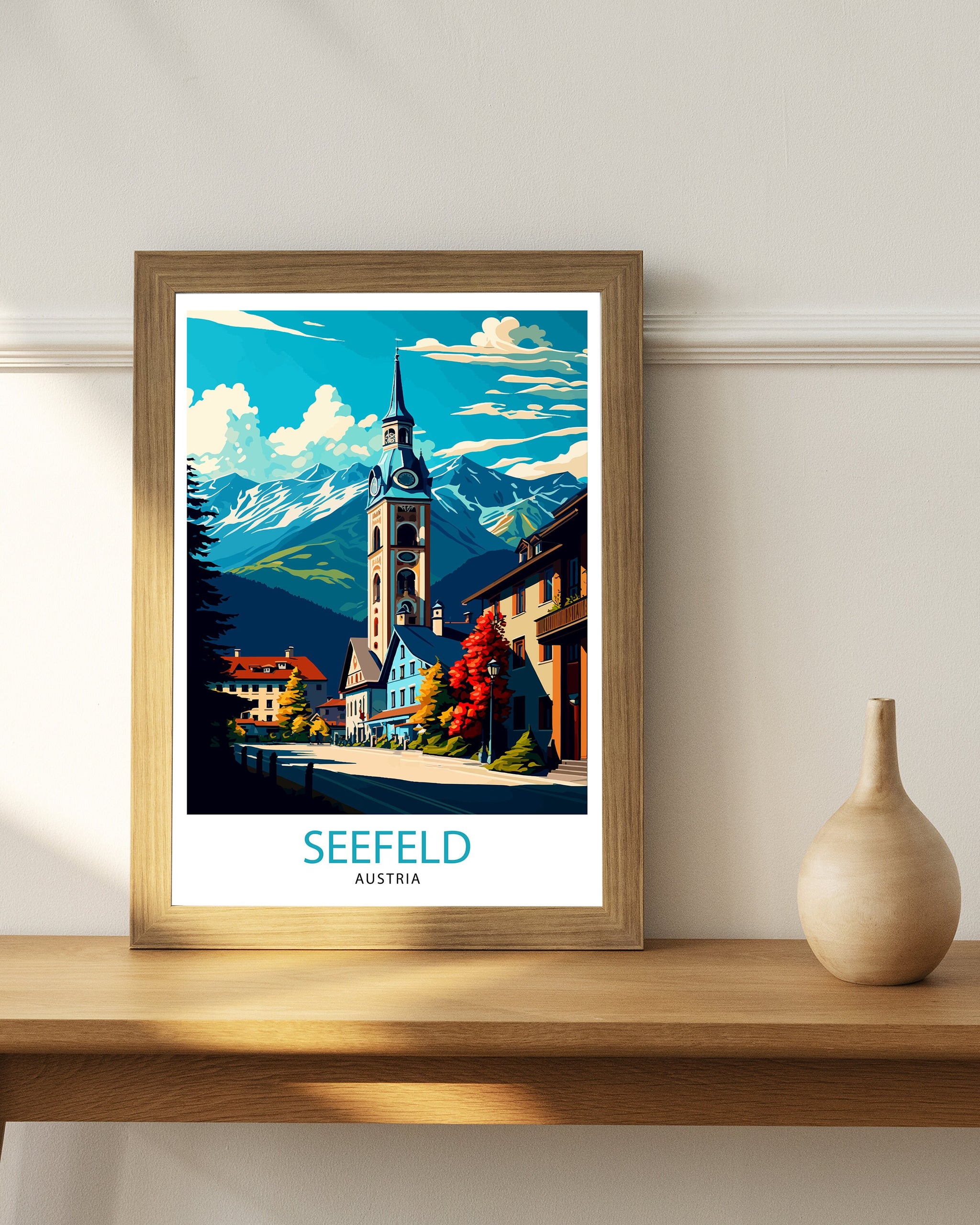 Seefeld Austria Travel Print, Vintage Illustration Art